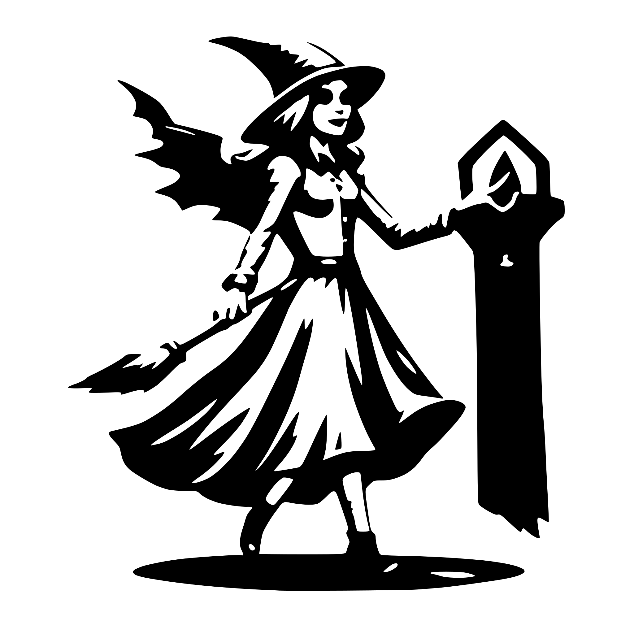 AI-generated SVG of a Spookey Witch flying on a proom