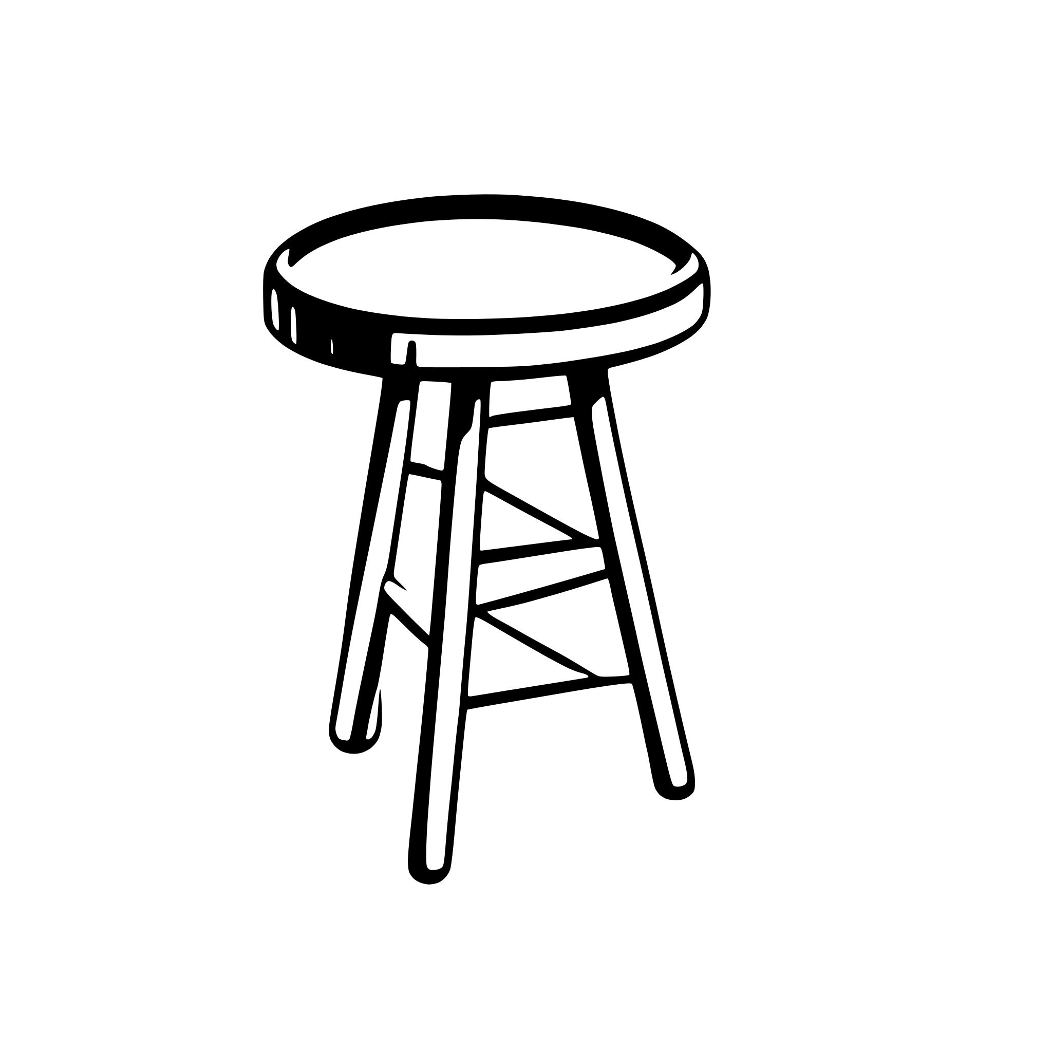 AI-generated SVG of a A black and white SVG of a simple round stool with three legs.
