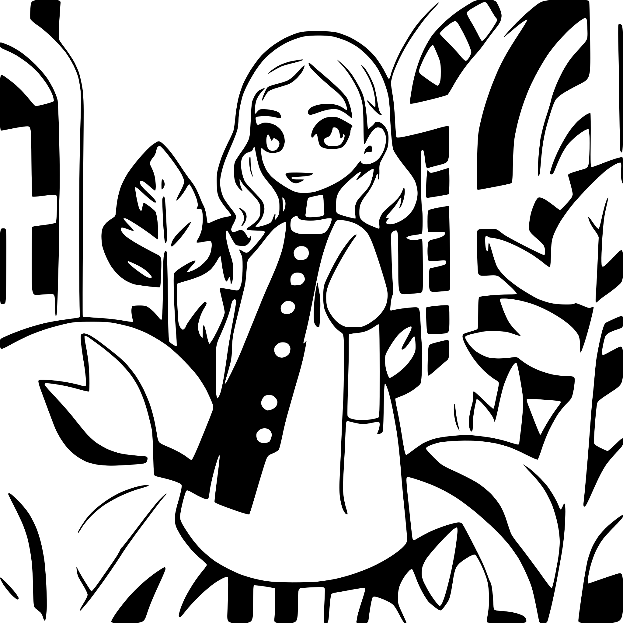 AI-generated SVG of a A sad lady standing in a garden