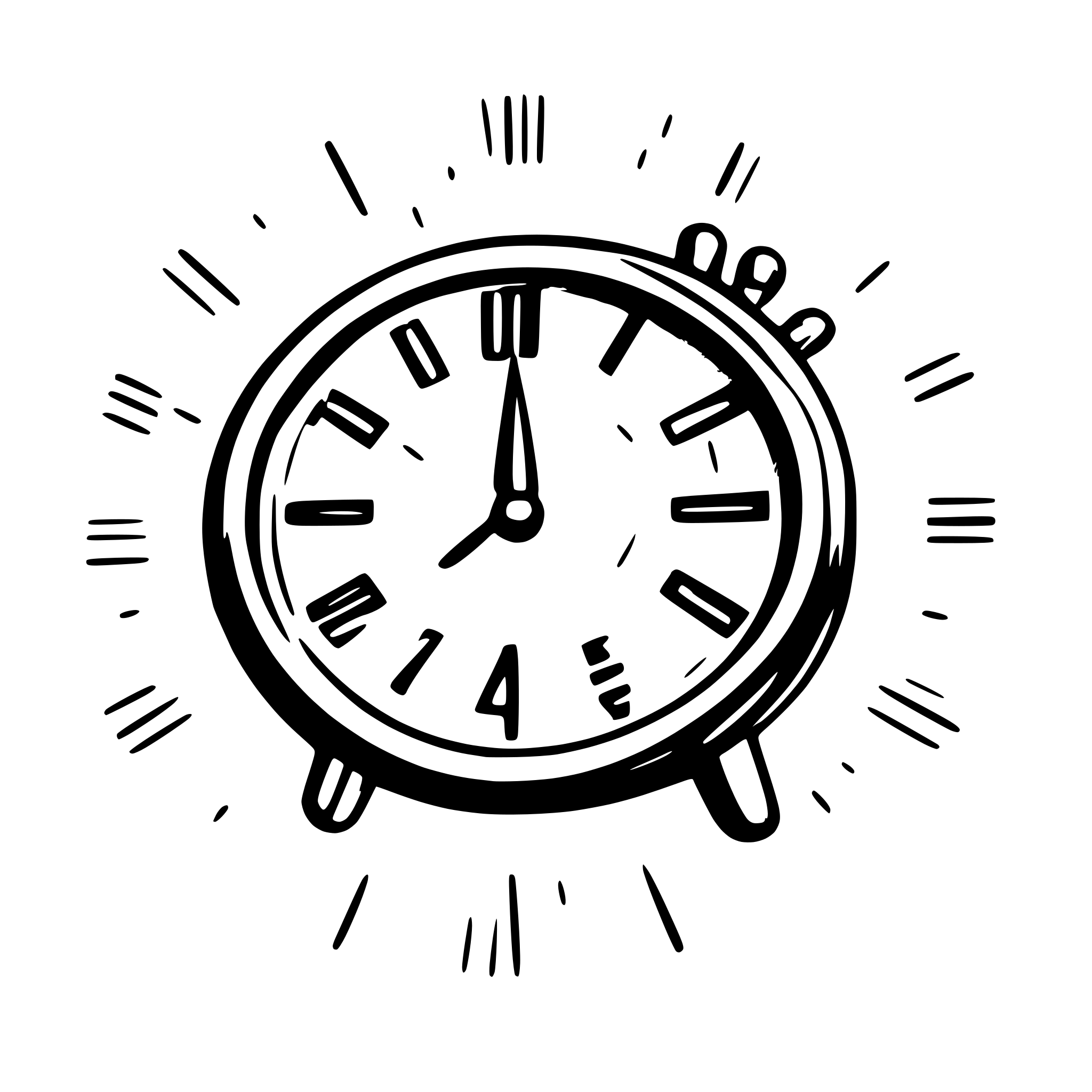AI-generated SVG of a Generate a clock face with very beautiful hands. The 12 digits on the clock are always 4, but each digit is in a different language