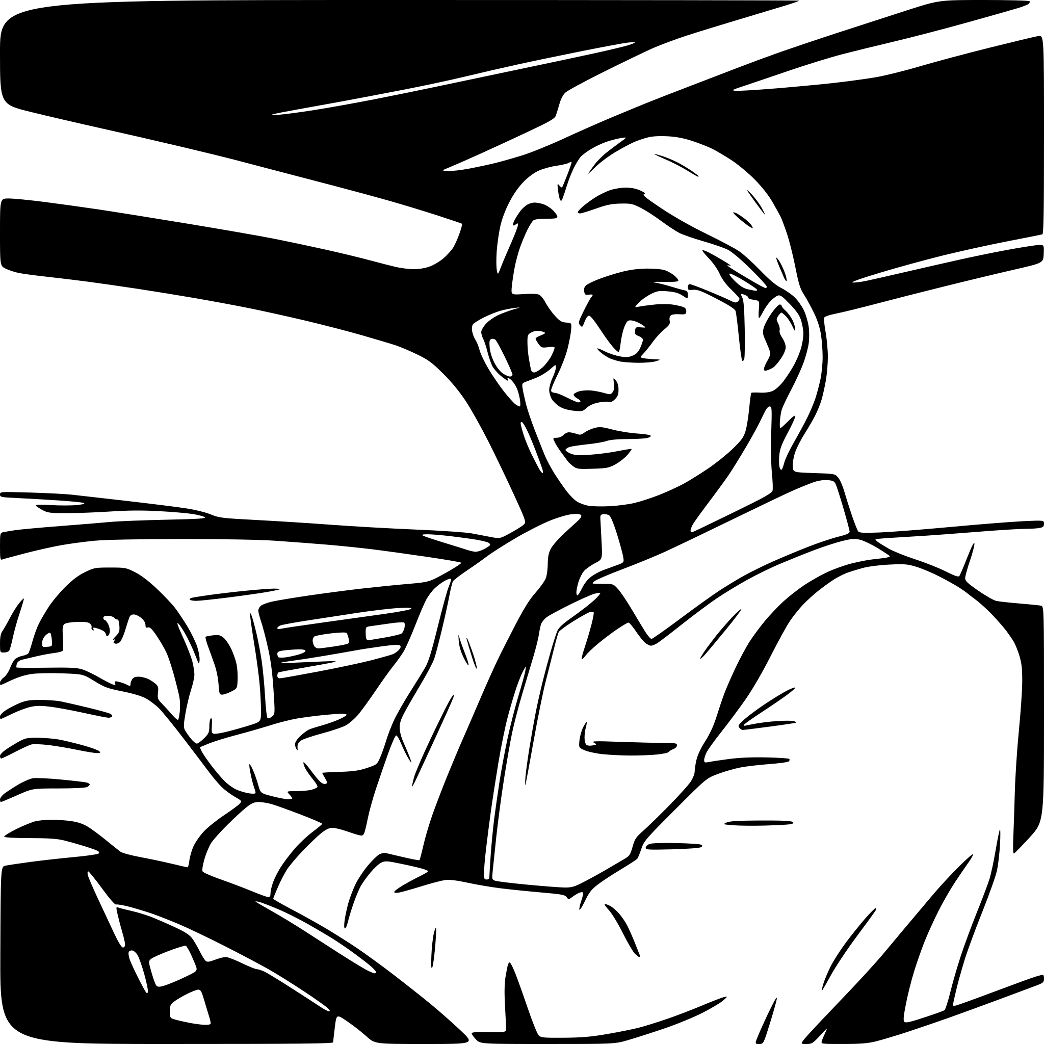 AI-generated SVG of a man inside the mustang car sit and waiting from a car dashboard view