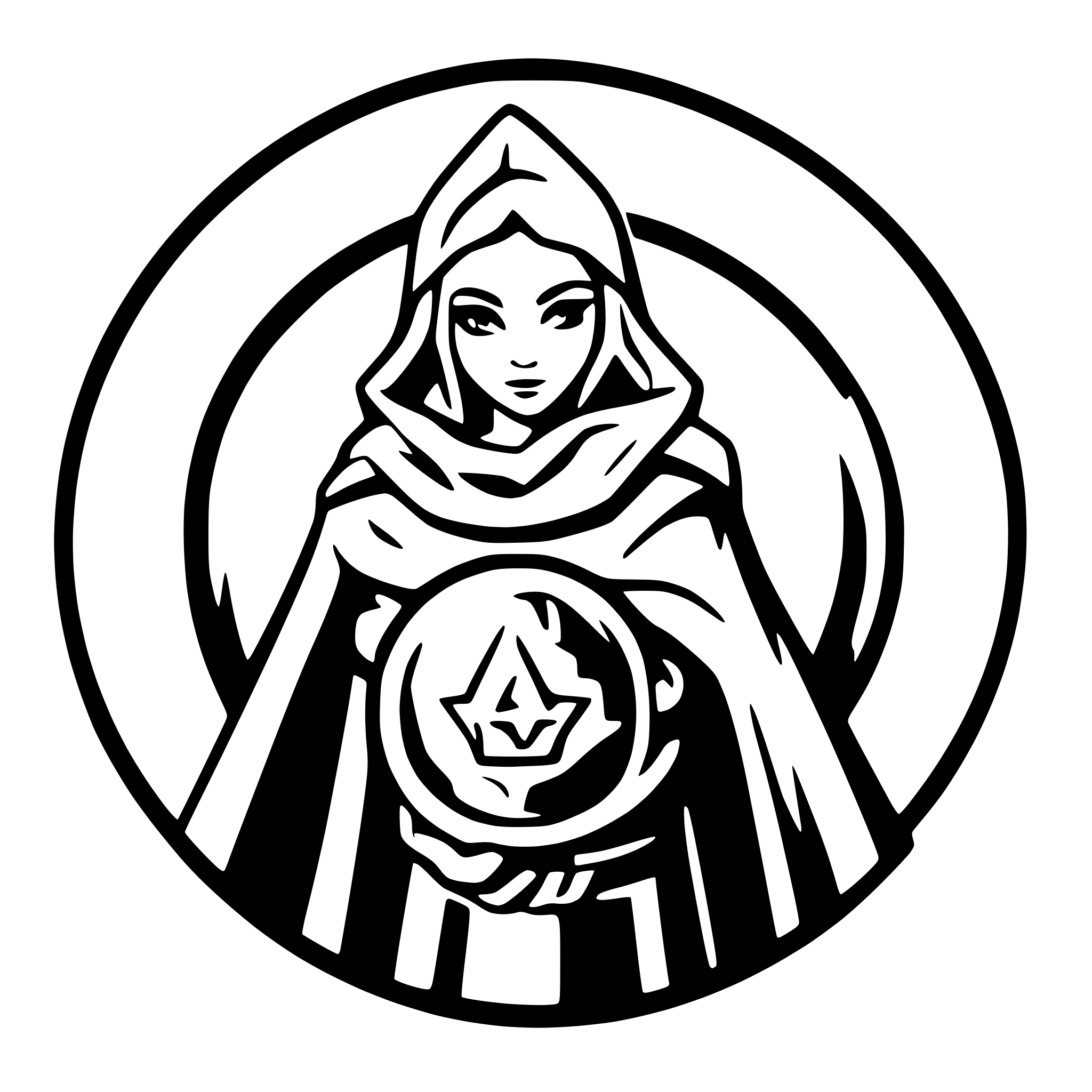 AI-generated SVG of a mystic mage with an orb symetrical logo