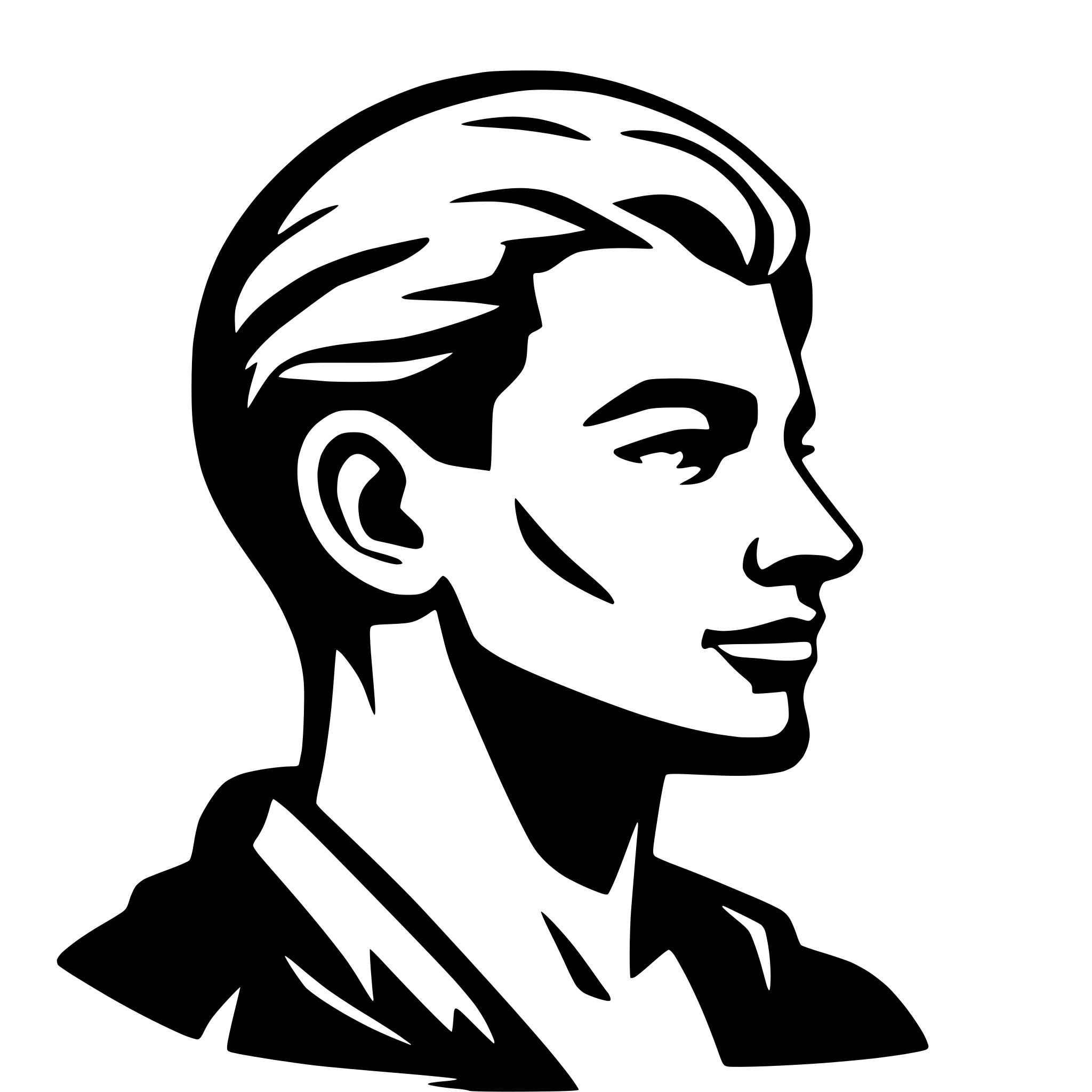 AI-generated SVG of a face profile of a young adult male with light beard, thick brows and nose, slight smirk, surreal yet minimal art