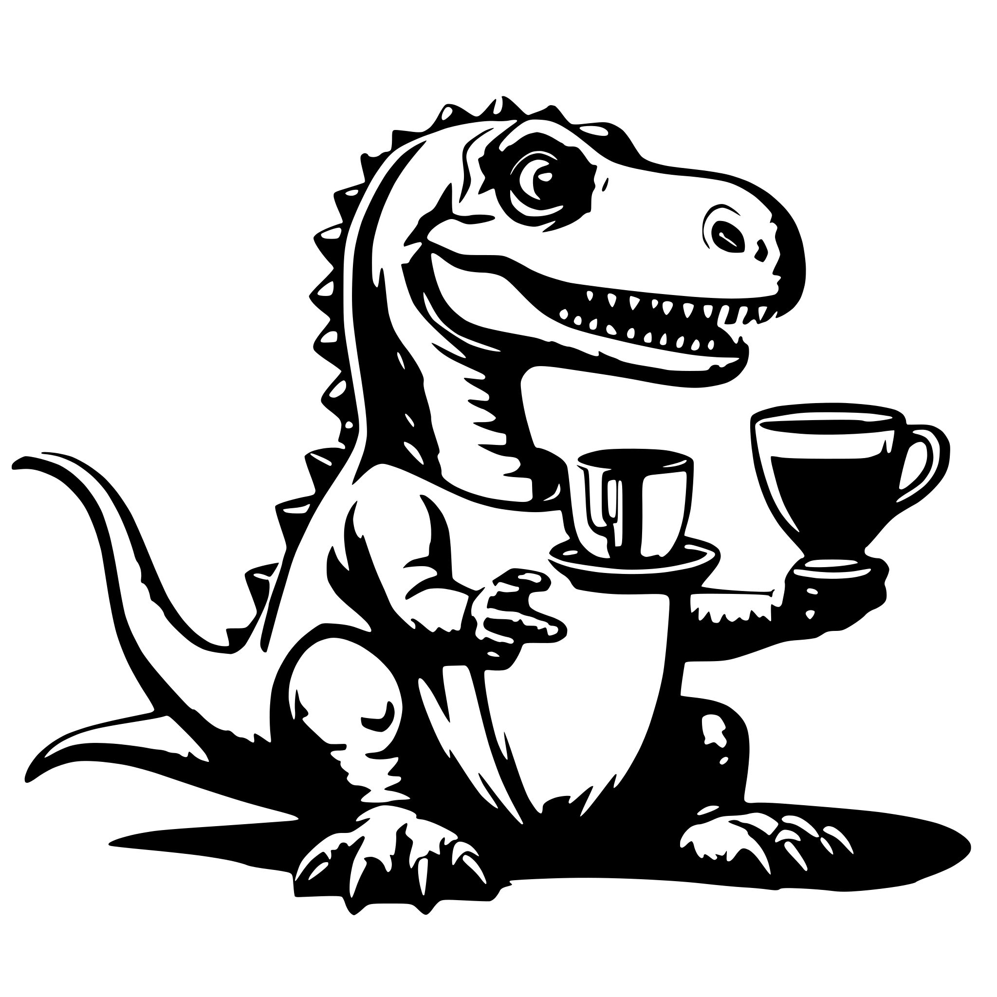 AI-generated SVG of 'Dinosaur with a cup of tea in the hand'