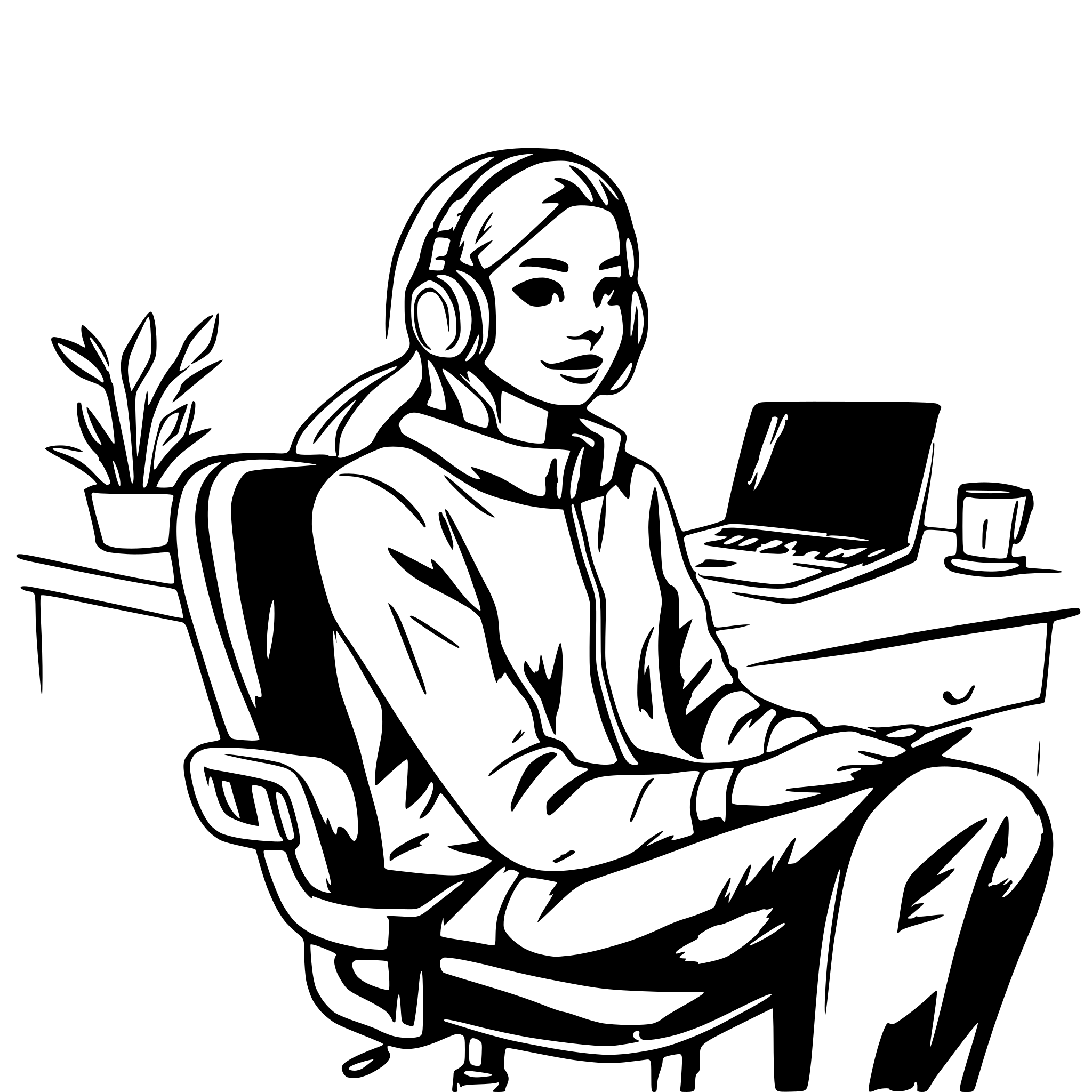 AI-generated SVG of a person is sitting on desk chair with eeg headset on head