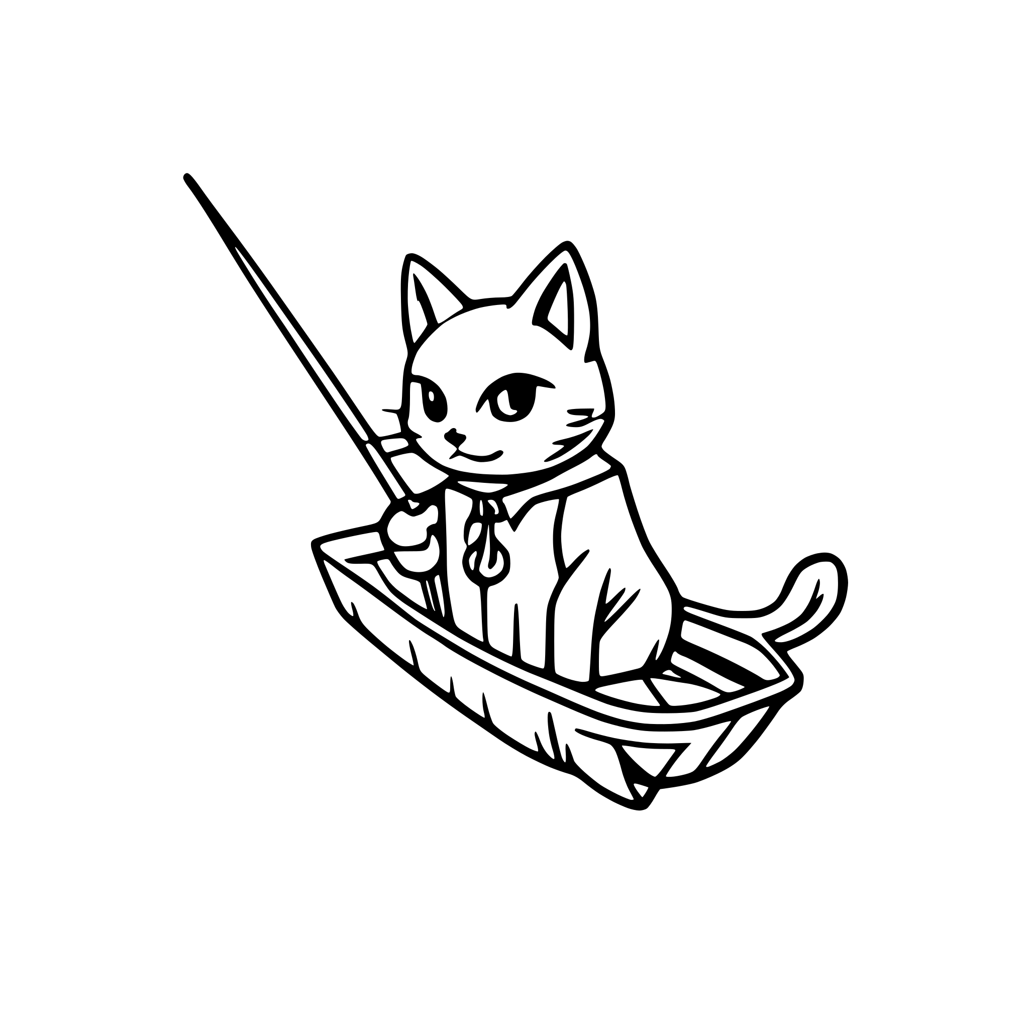AI-generated SVG of a a cat using a fishing rode