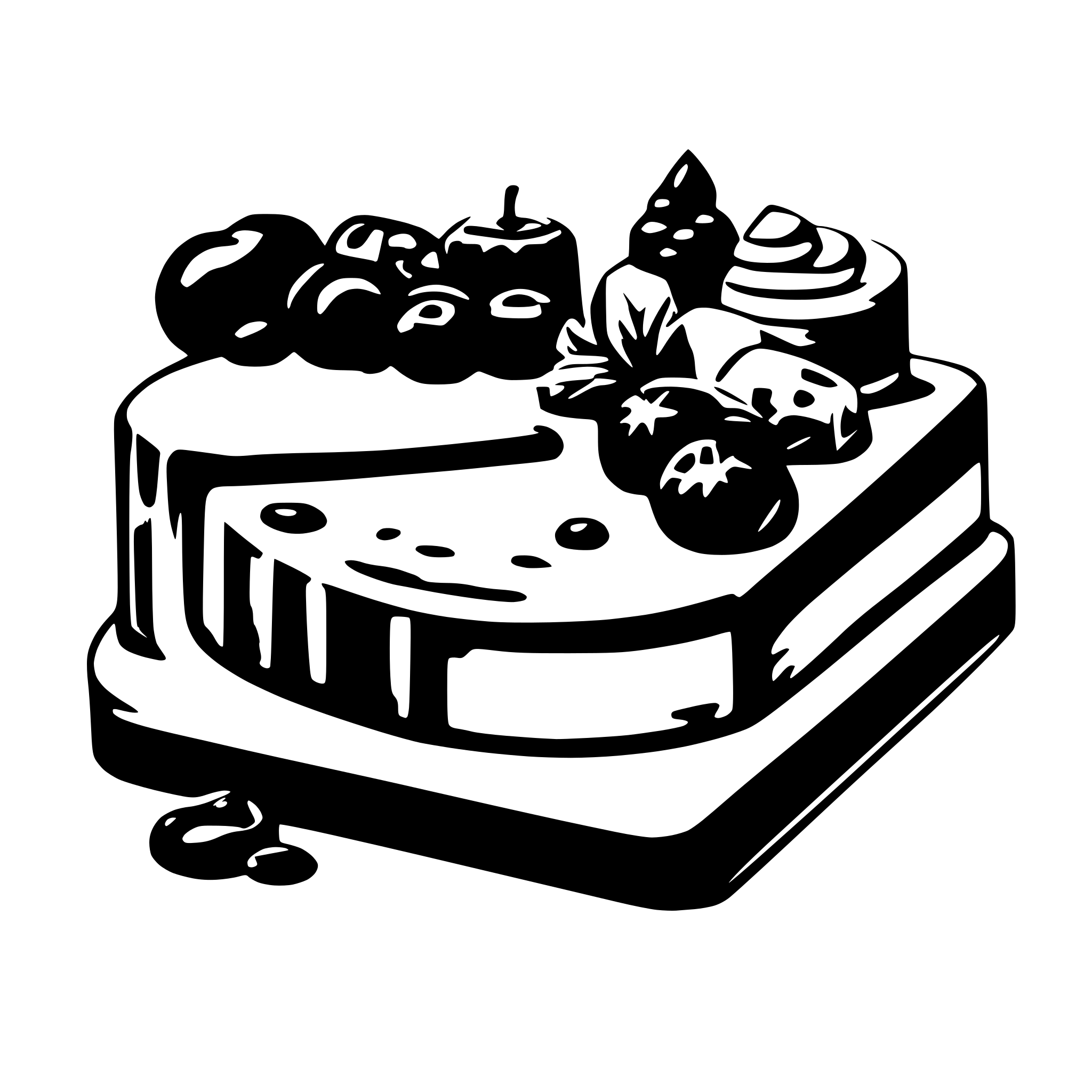 AI-generated SVG of 'semi abstract graduated footer in a flat colour style with no line strokes based on hues of blue based on shapes of many food items and utensils including cake'