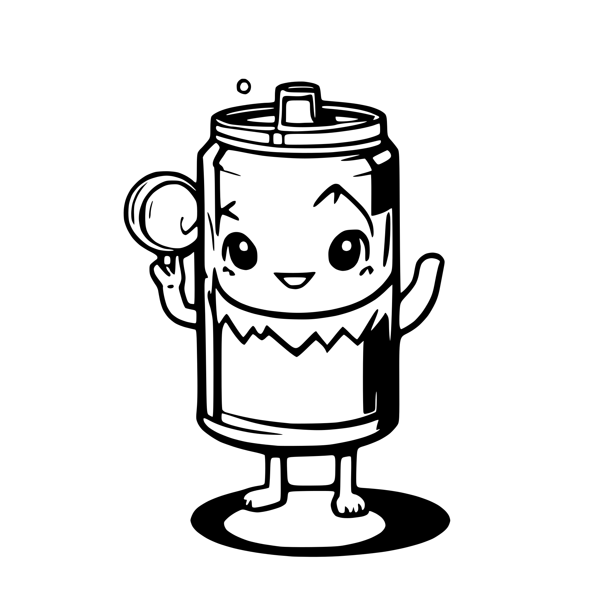 AI-generated SVG of a a kawaii tuna can is offering a bottle of beer with its hands. A bubble says 