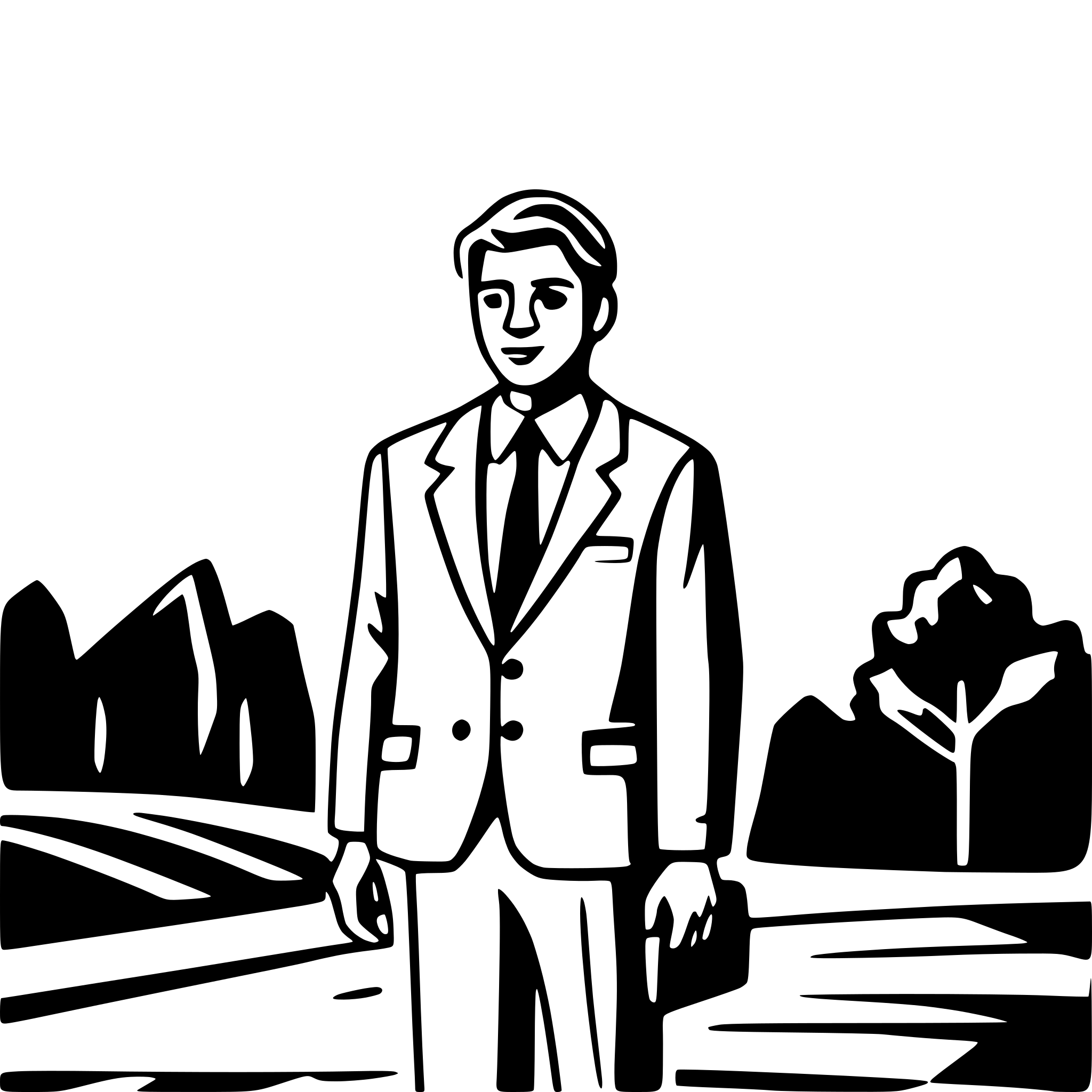 AI-generated SVG of a A doodle-style line art of a business executive man standing under the sun, sweating, with visible heat waves rising, wiping his forehead with a handkerchief; simple monochrome outline, minimal detail, clear smooth paths, no fill colors, on white background, optimized for SVG animation.