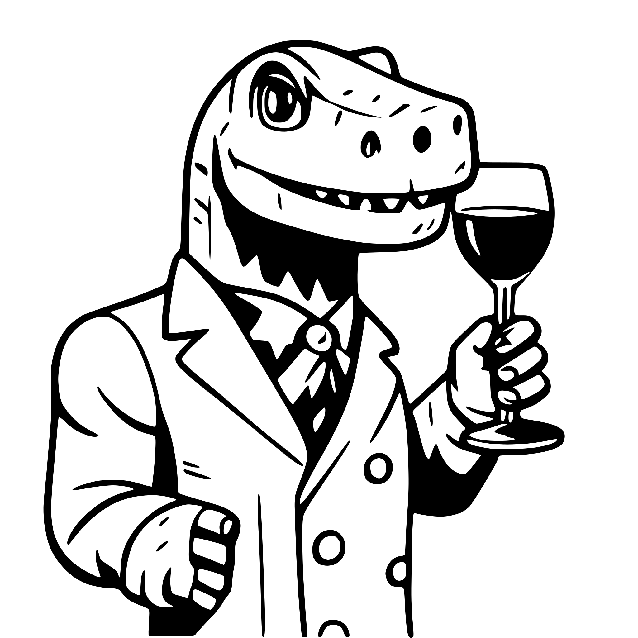 AI-generated SVG of a dinosaur with a glss of wine in the hand