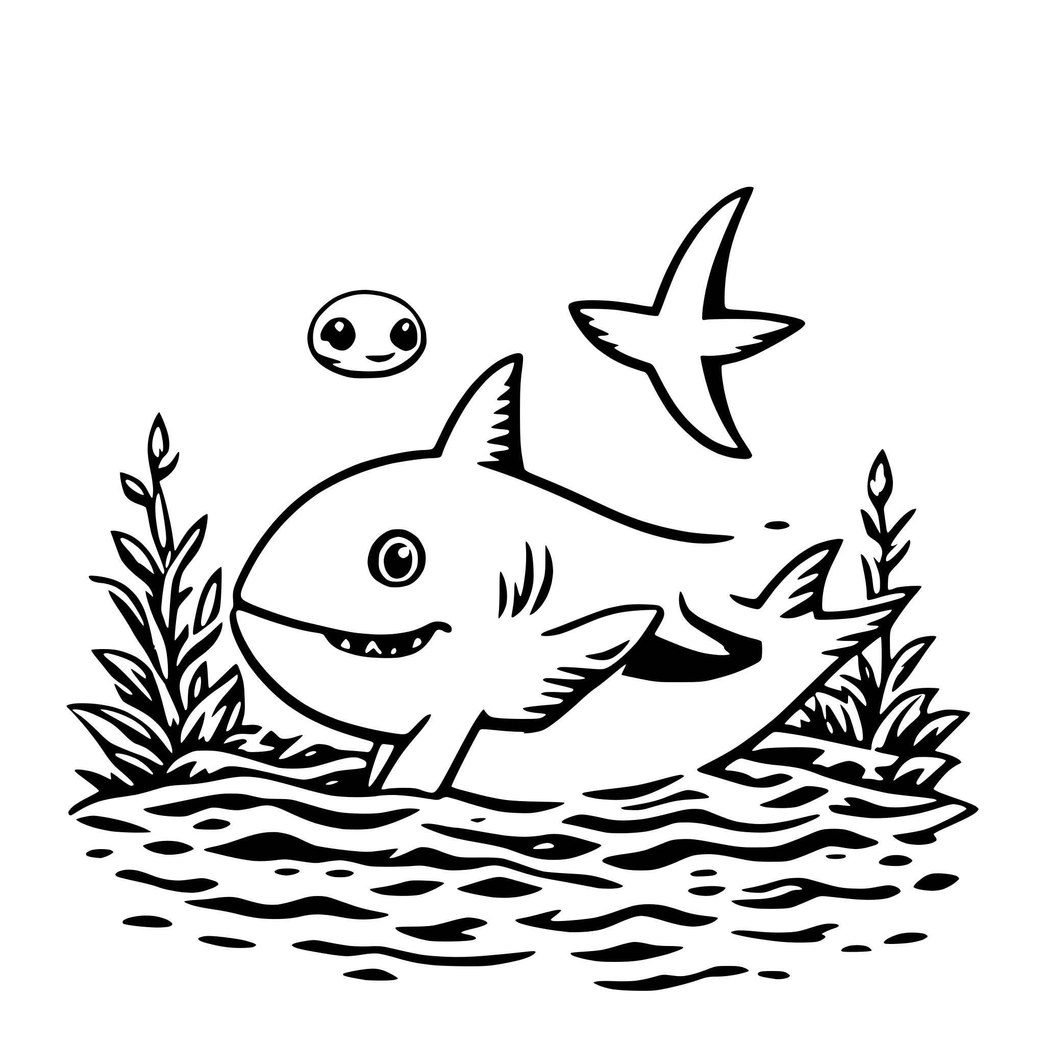 AI-generated SVG of a cute baby shark coloring page