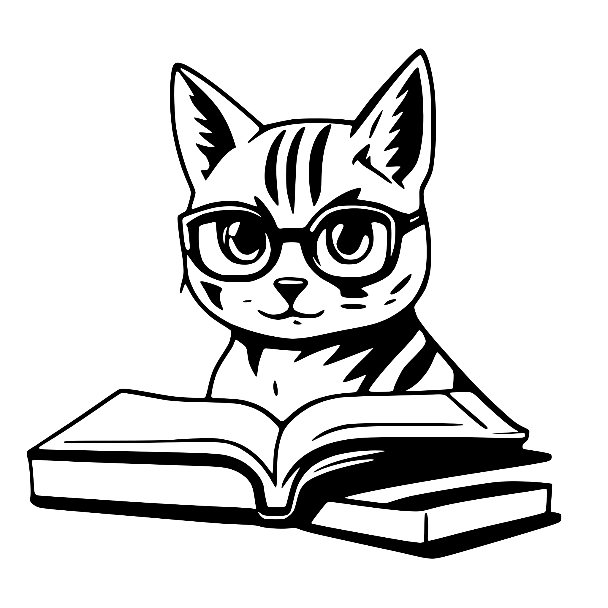 AI-generated SVG of a Cat with glasse focused intently on a book. It should look and focus on the book, NOT look in front of him