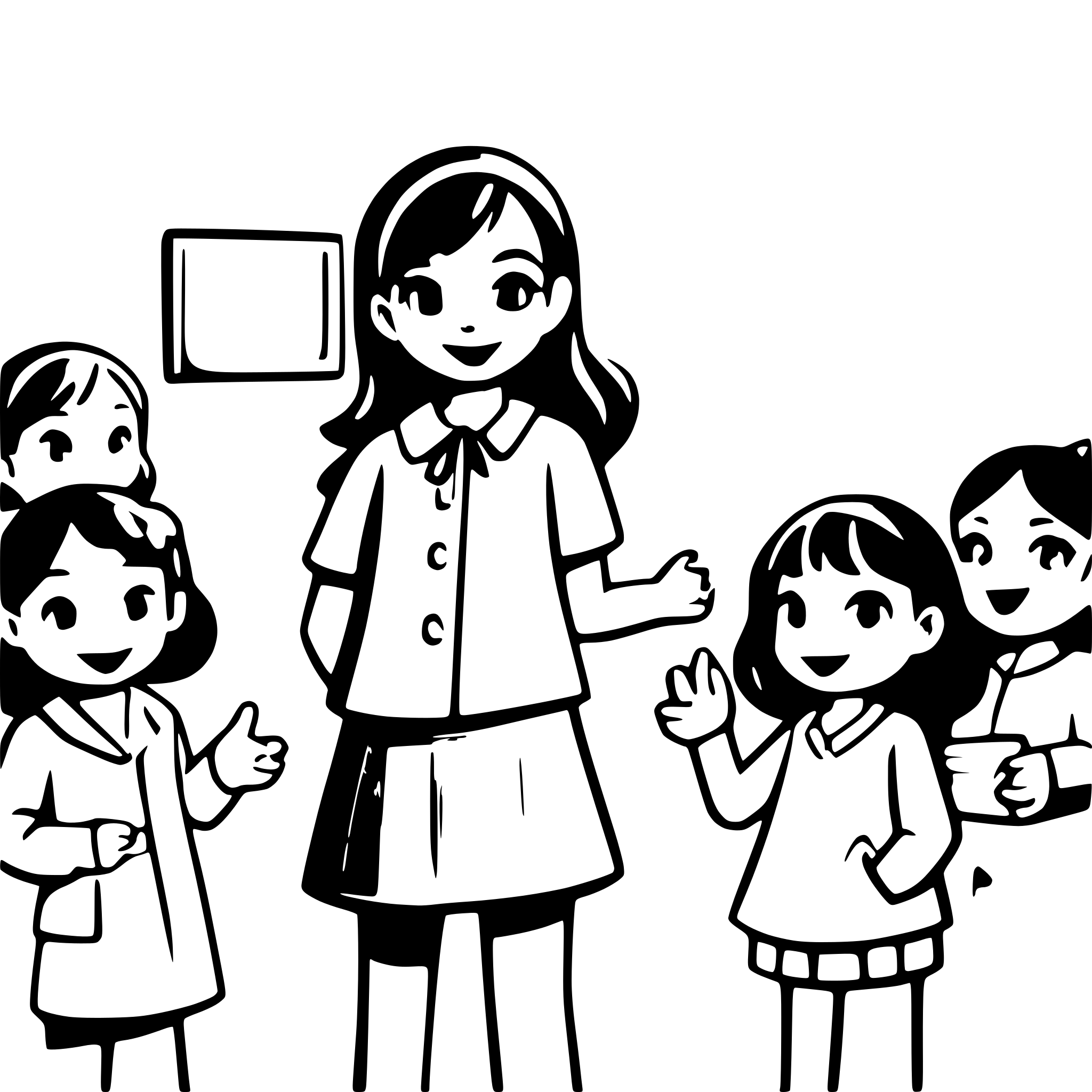 AI-generated SVG of a educator says goodbye to 8 children in the kindergarden