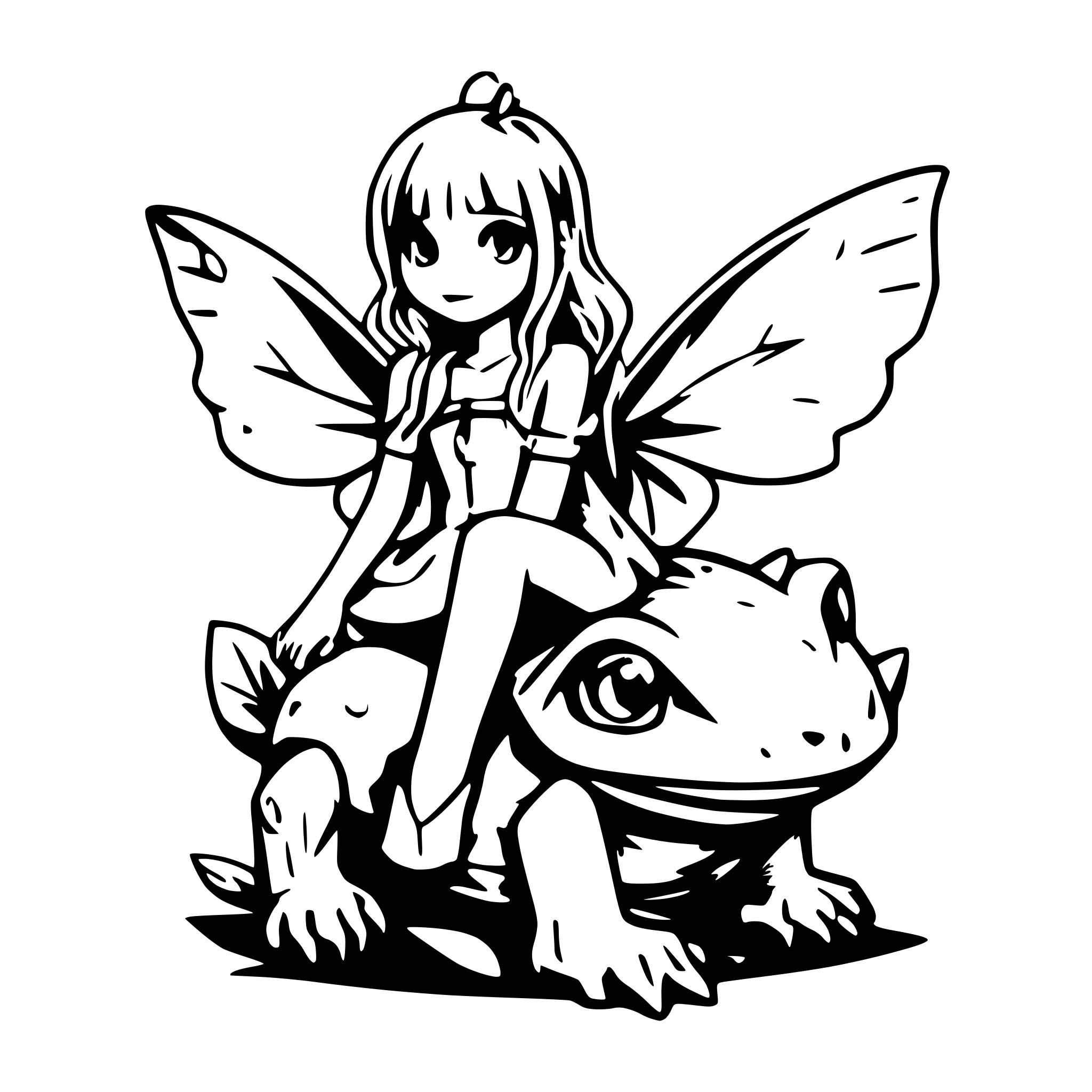 AI-generated SVG of a A fairy sitting on a toad