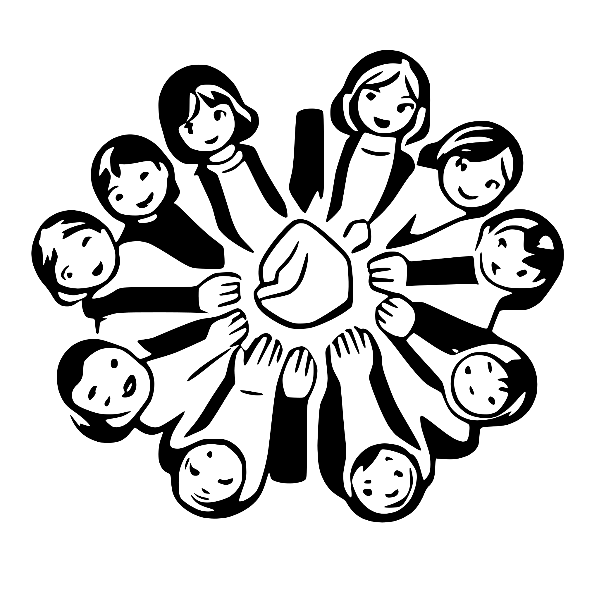 AI-generated SVG of a 12 boys and girls holdng hands