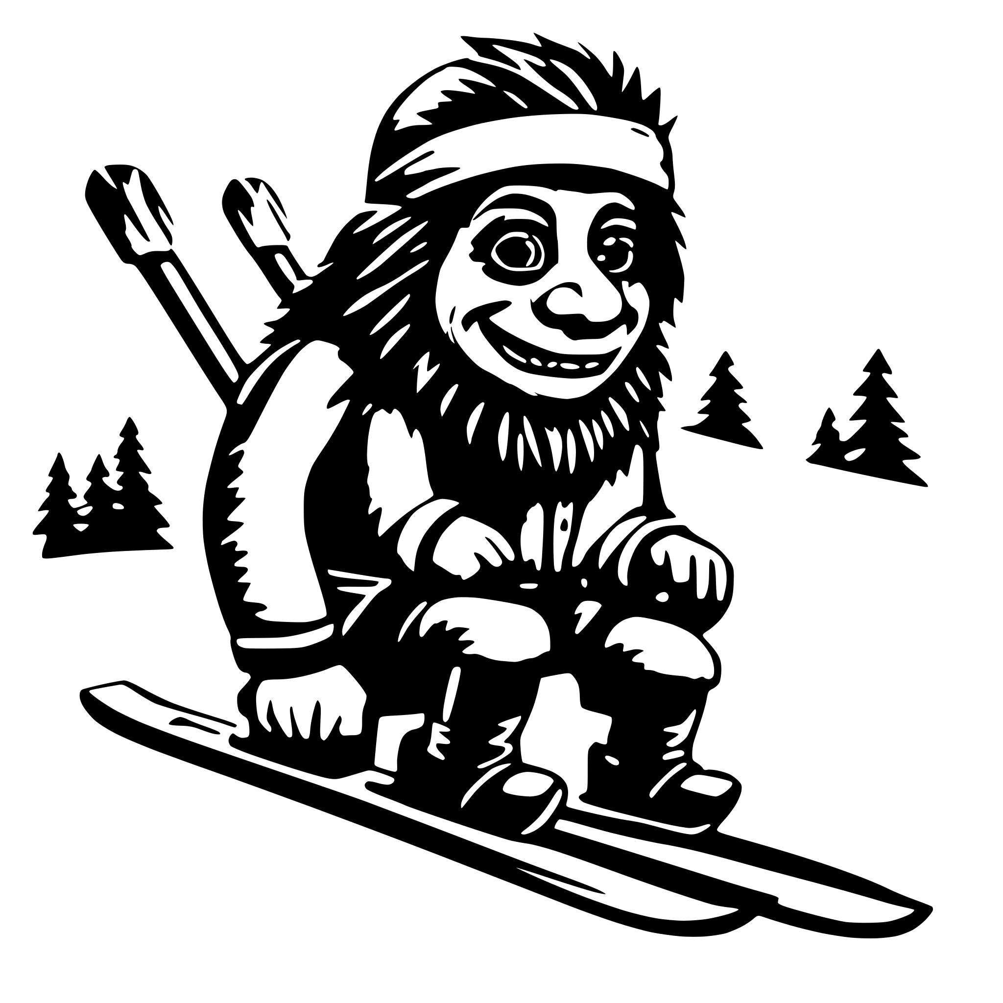 AI-generated SVG of 'Troll doll on skis'