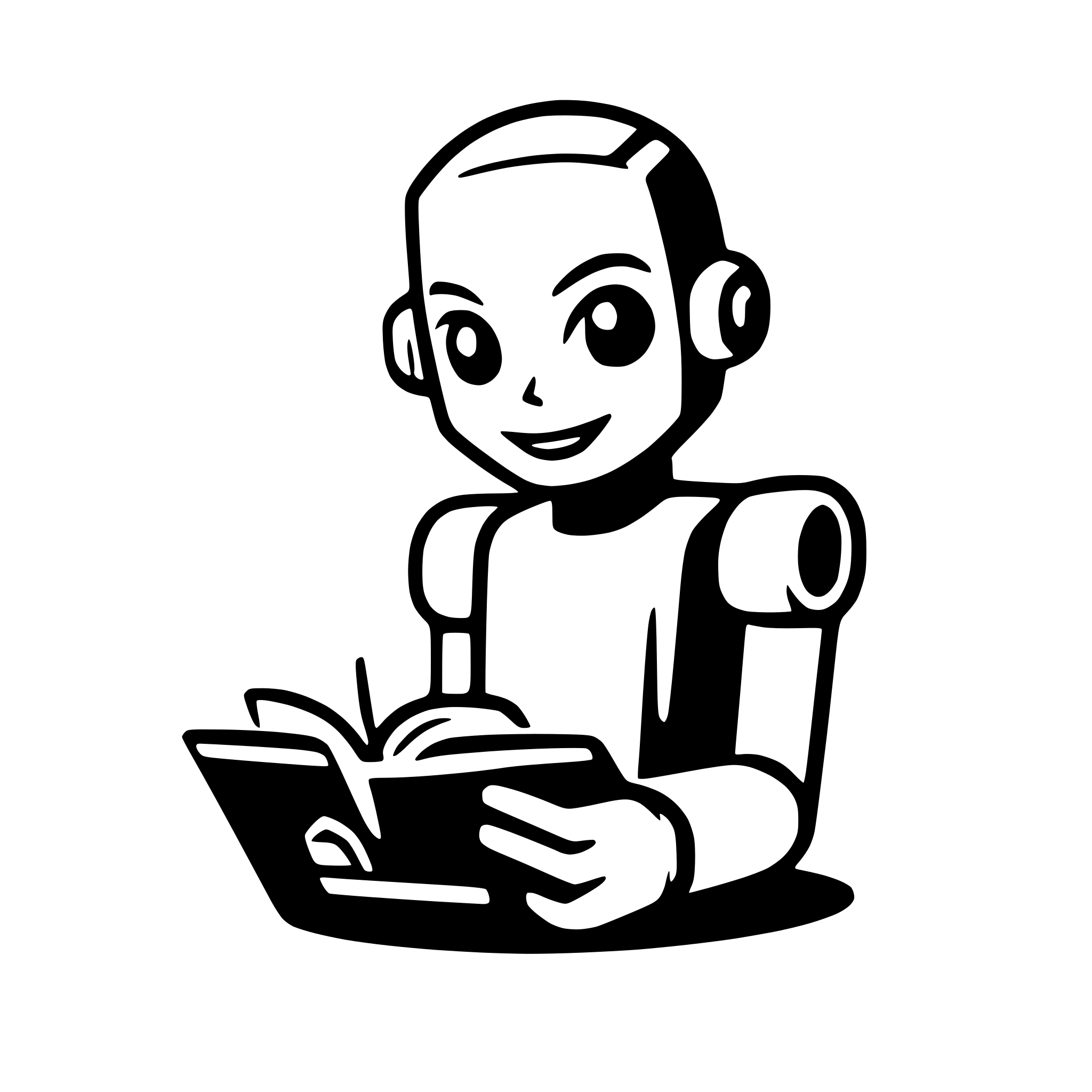 AI-generated SVG of a friendly robot reading a book
