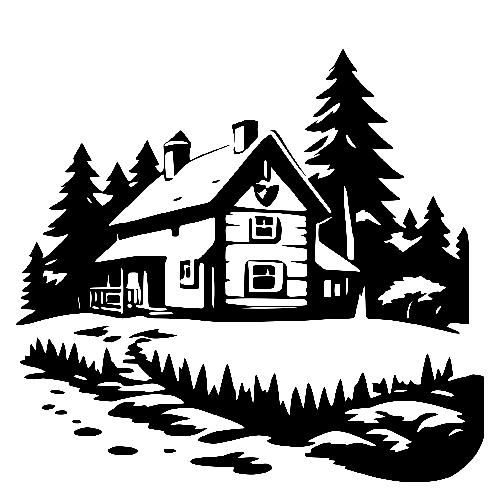 AI-generated SVG of a village house, forest