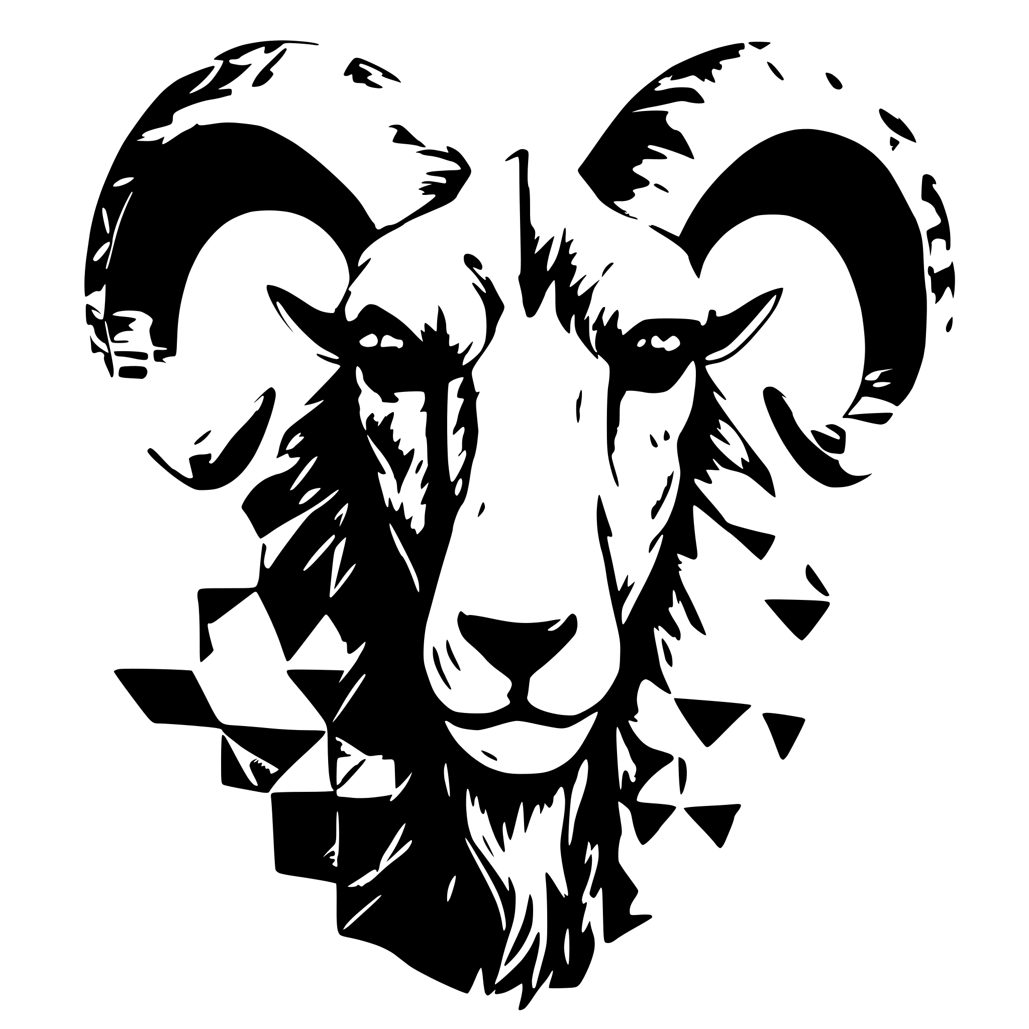 AI-generated SVG of a angry siberian ibex front view made of triangles