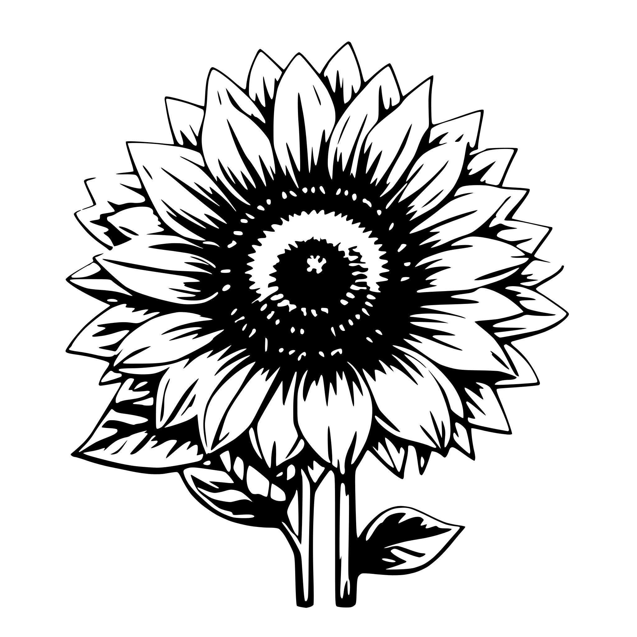 AI-generated SVG of a Bright yellow sunflower with detailed petals, brown center with seeds, green stem, realistic 3D rendering, cheerful and sunny, inspired by nature, high quality