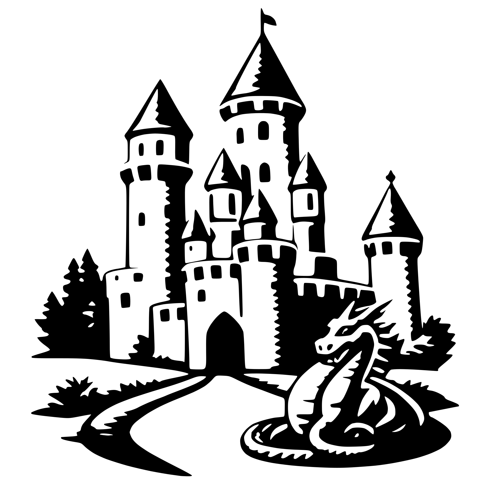 AI-generated SVG of a castle and dragon