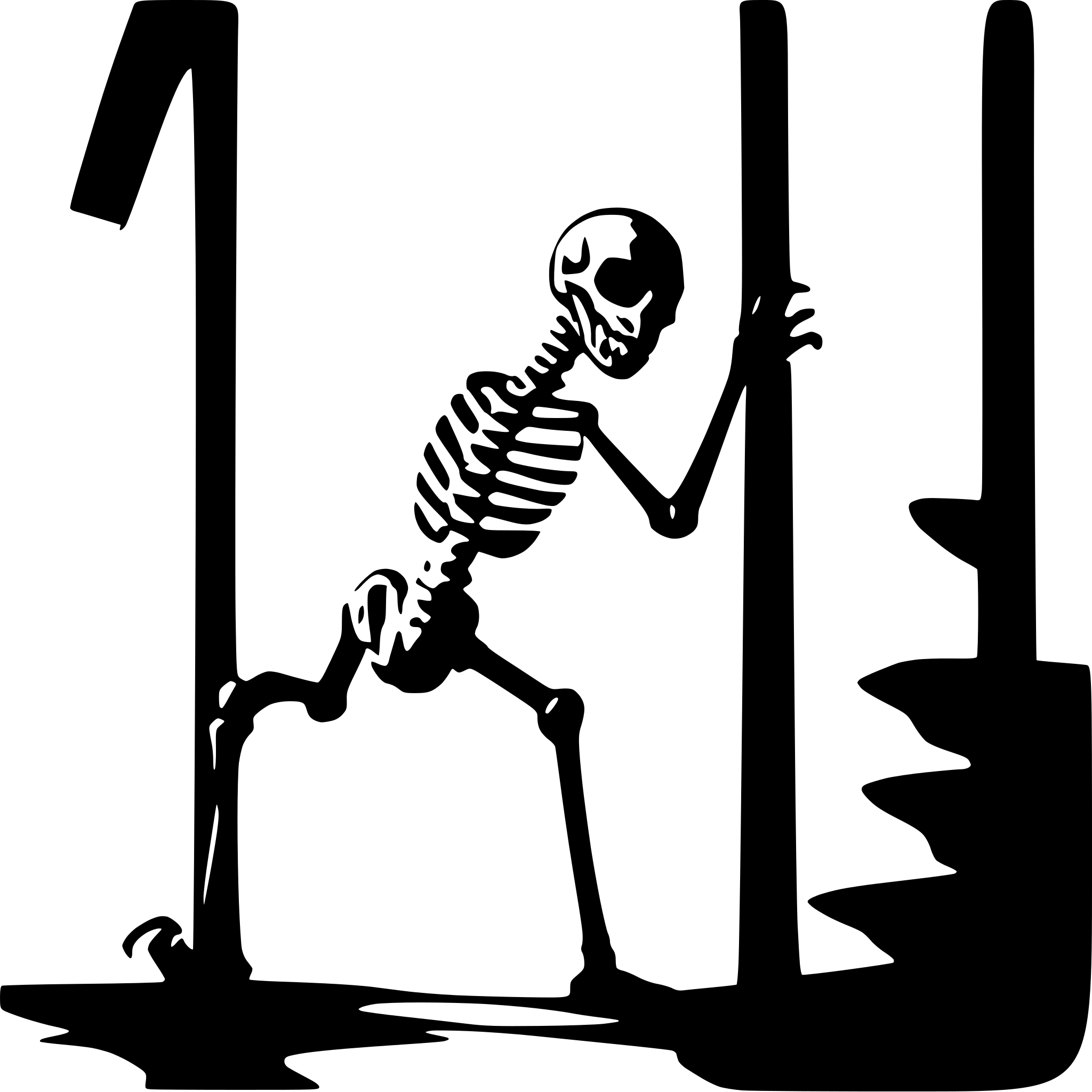 AI-generated SVG of 'Skeleton crawling up wall'