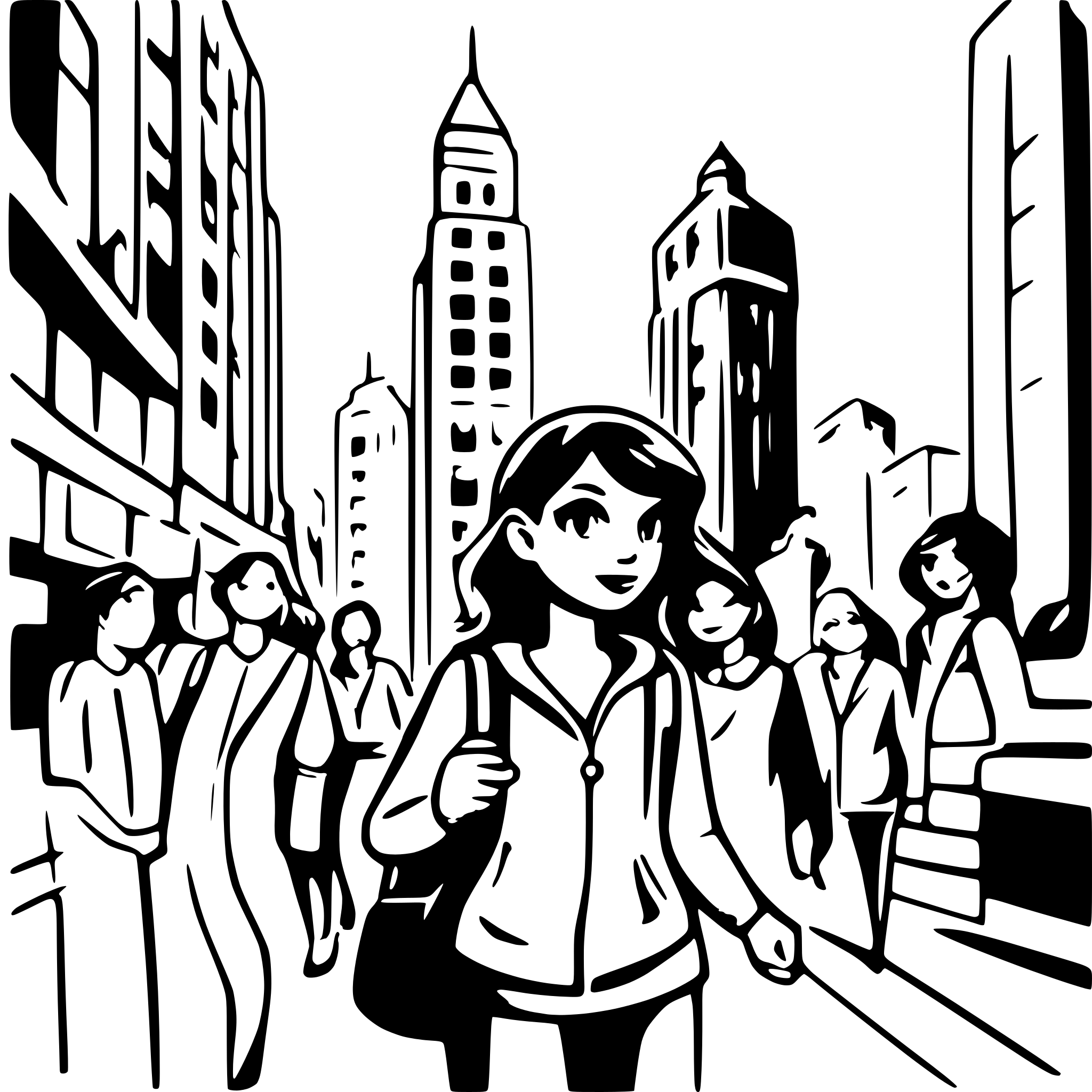 AI-generated SVG of a A busy city, people walking to work, skyscrapers, coffee shops, and students studying AI-generated SVG of a A busy city, people walking to work, skyscrapers, coffee shops, and students studying