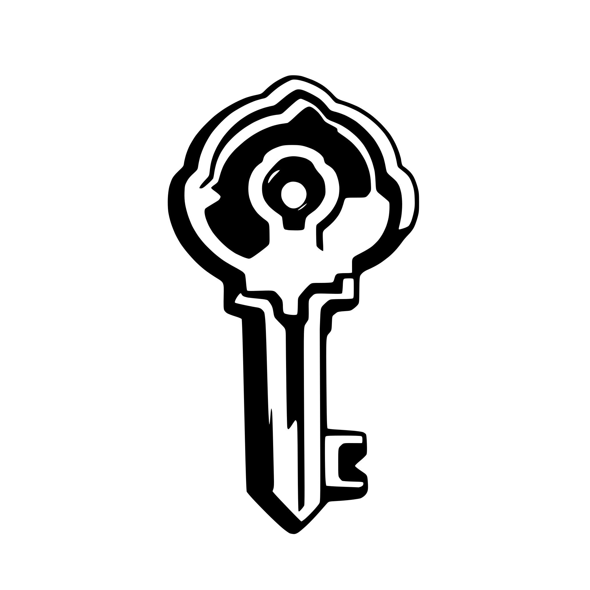 AI-generated SVG of a A black and white SVG of a basic key with a simple round head and jagged teeth.