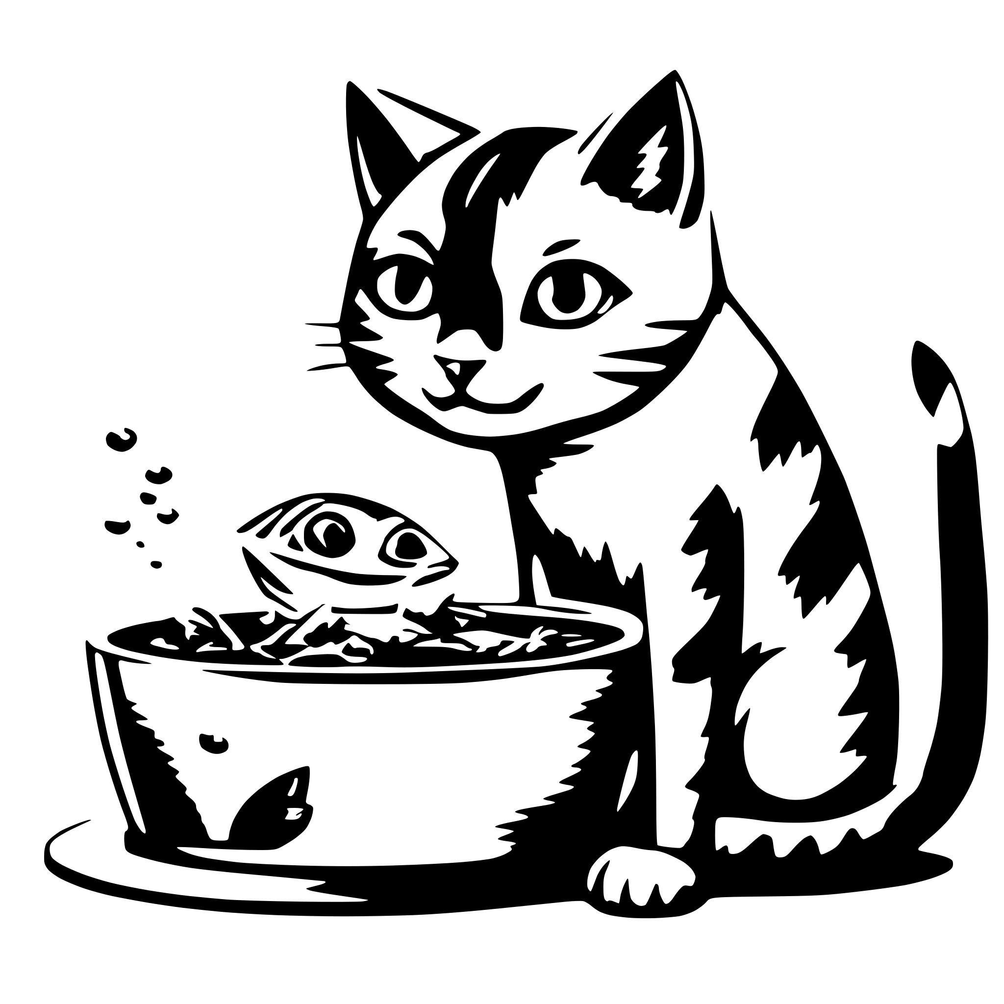 AI-generated SVG of a a cat eat fish