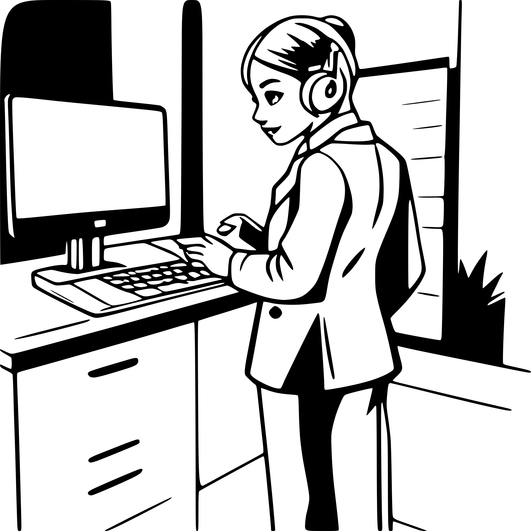 AI-generated SVG of a Illustration of a productive professional standing watching mobile phone screen and data transfer from the remote laptop in the office.