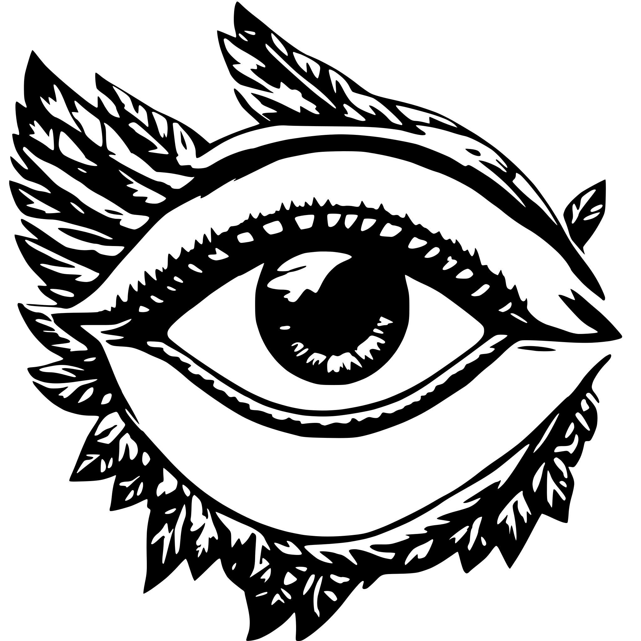 AI-generated SVG of a a black and white vector art of a disembodied eye with angel wings on each sides. Below the eye are 2 people touching their palm together. AI-generated SVG of a a black and white vector art of a disembodied eye with angel wings on each sides. Below the eye are 2 people touching their palm together.