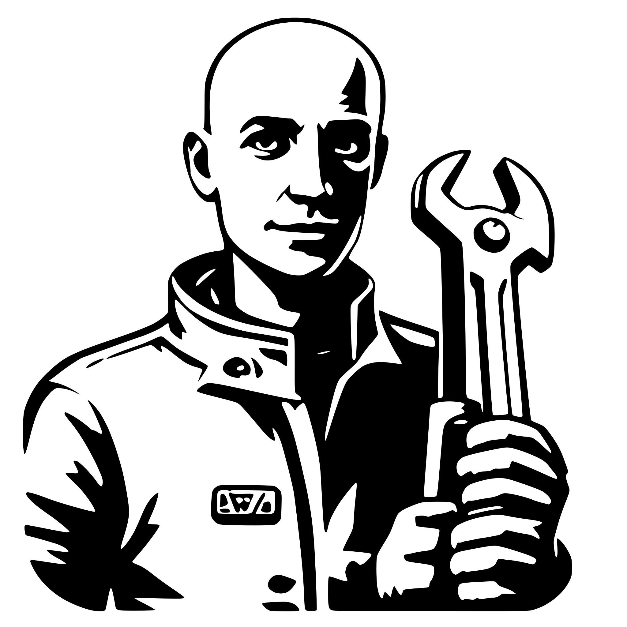 AI-generated SVG of a bald man with a wrench