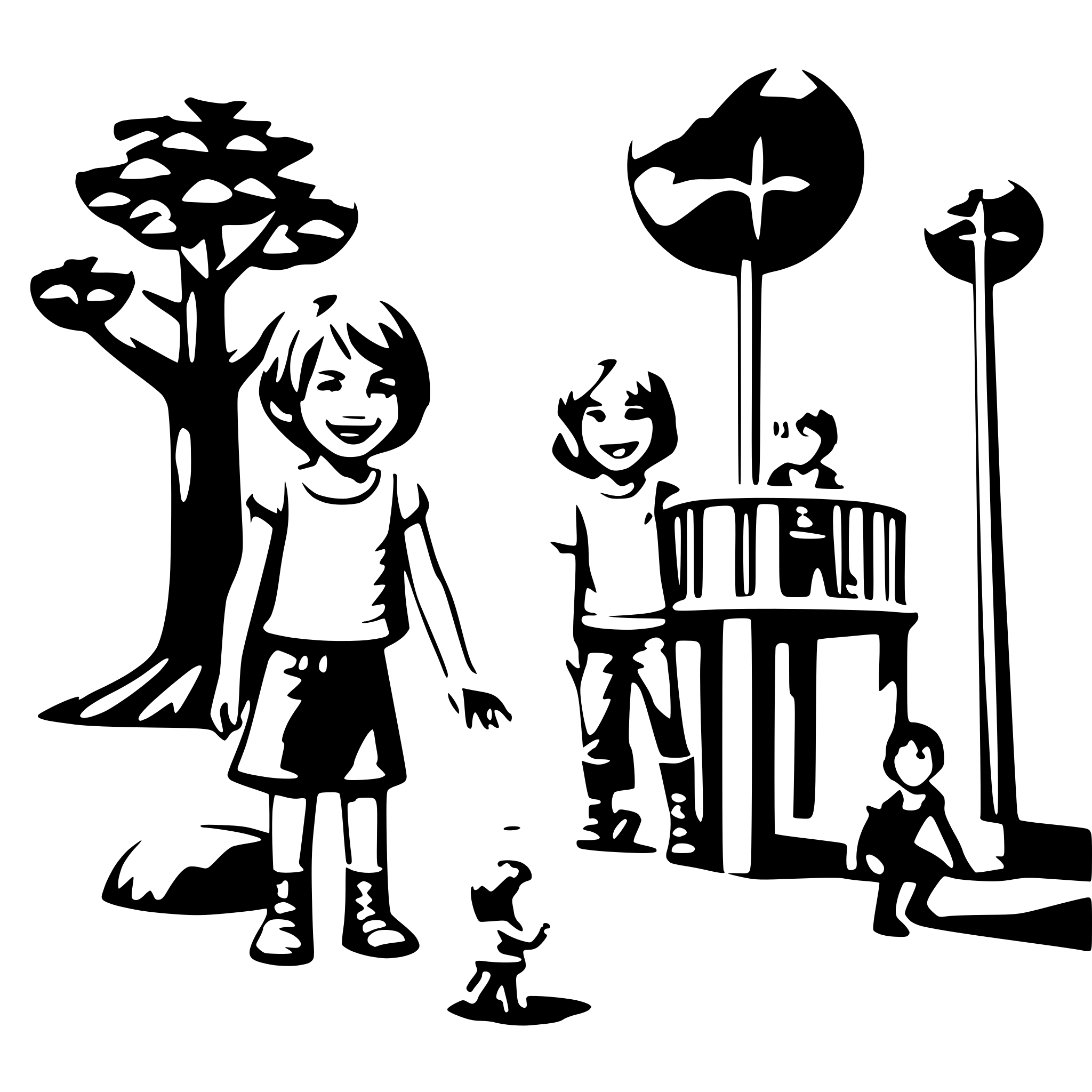 AI-generated SVG of a many children with smiling face paying on the playground