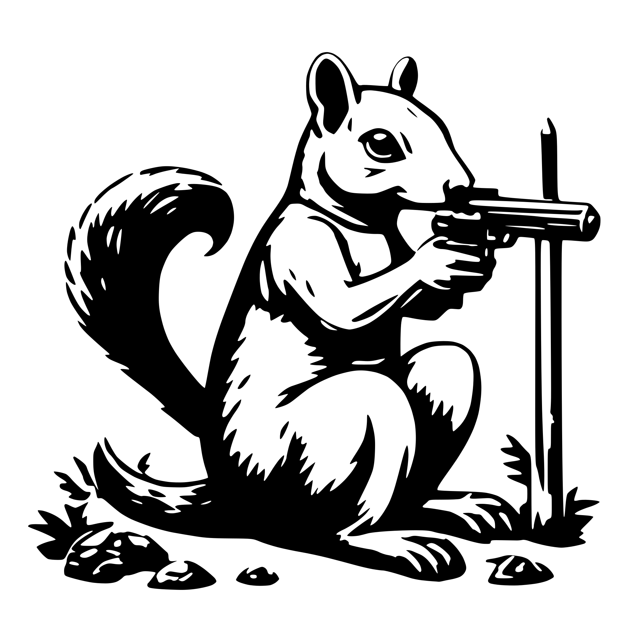 AI-generated SVG of 'Squirrel with gun'