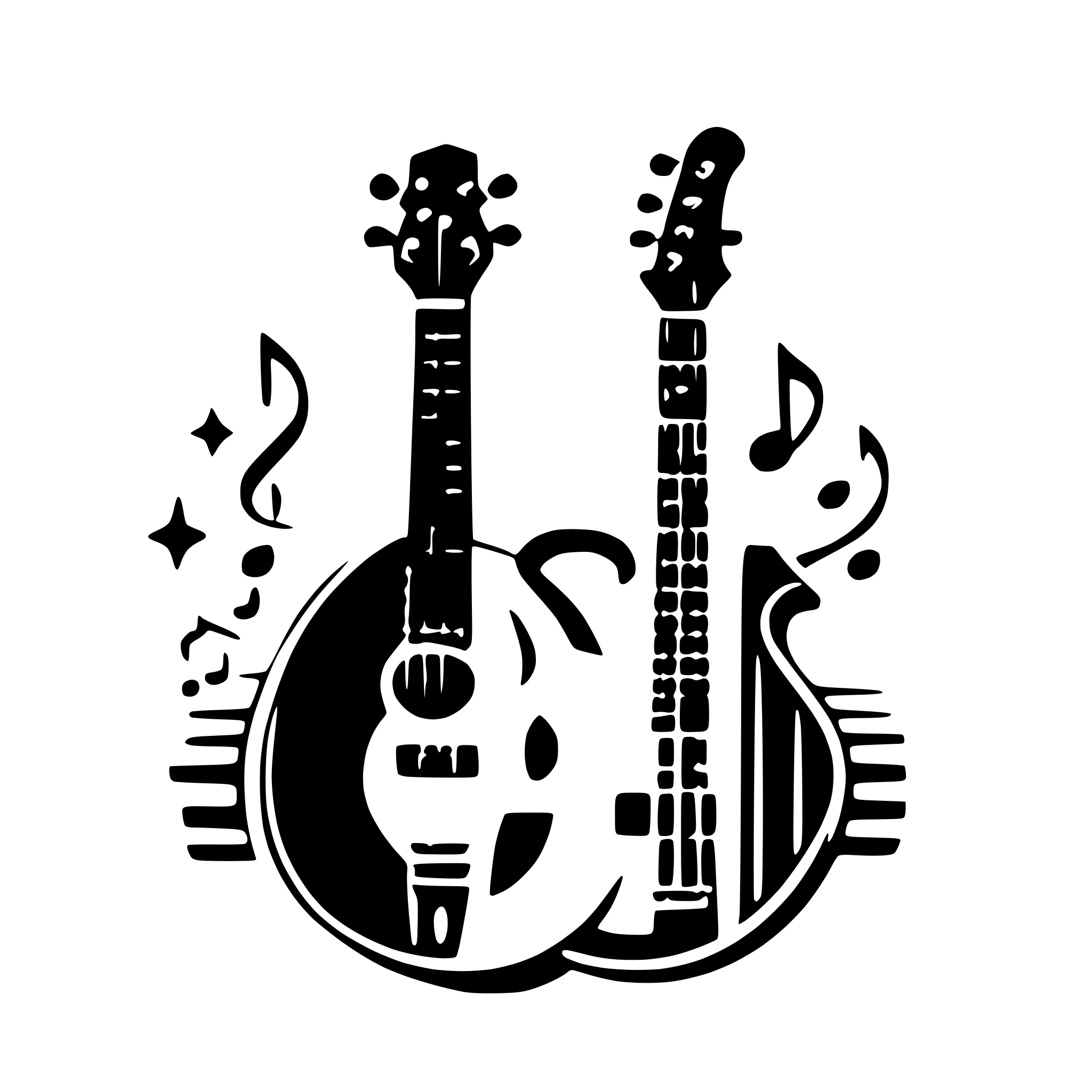 AI-generated SVG of 'music notes black and white quitar'