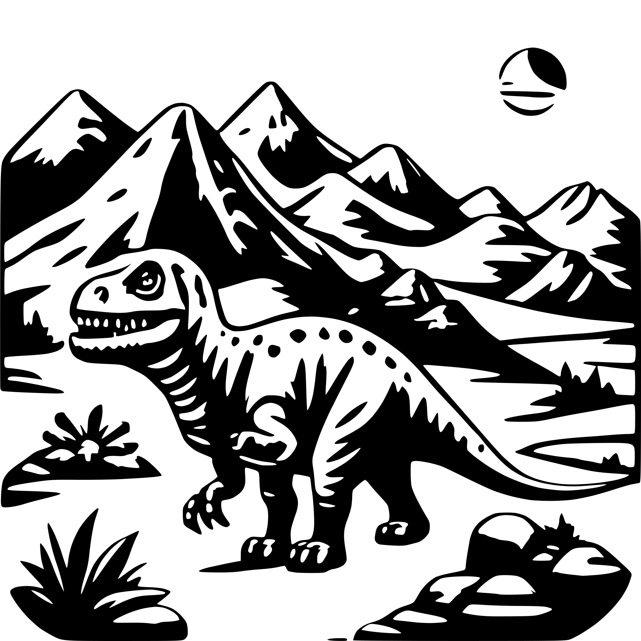 AI-generated SVG of 'mountains, fossils, dinosaurs'