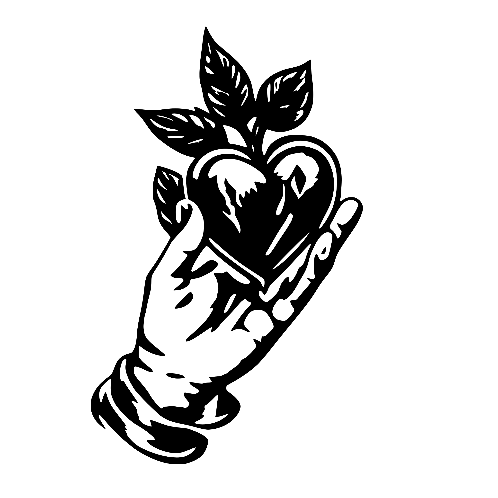 AI-generated SVG of 'Tattooed hand holding bleeding heart'