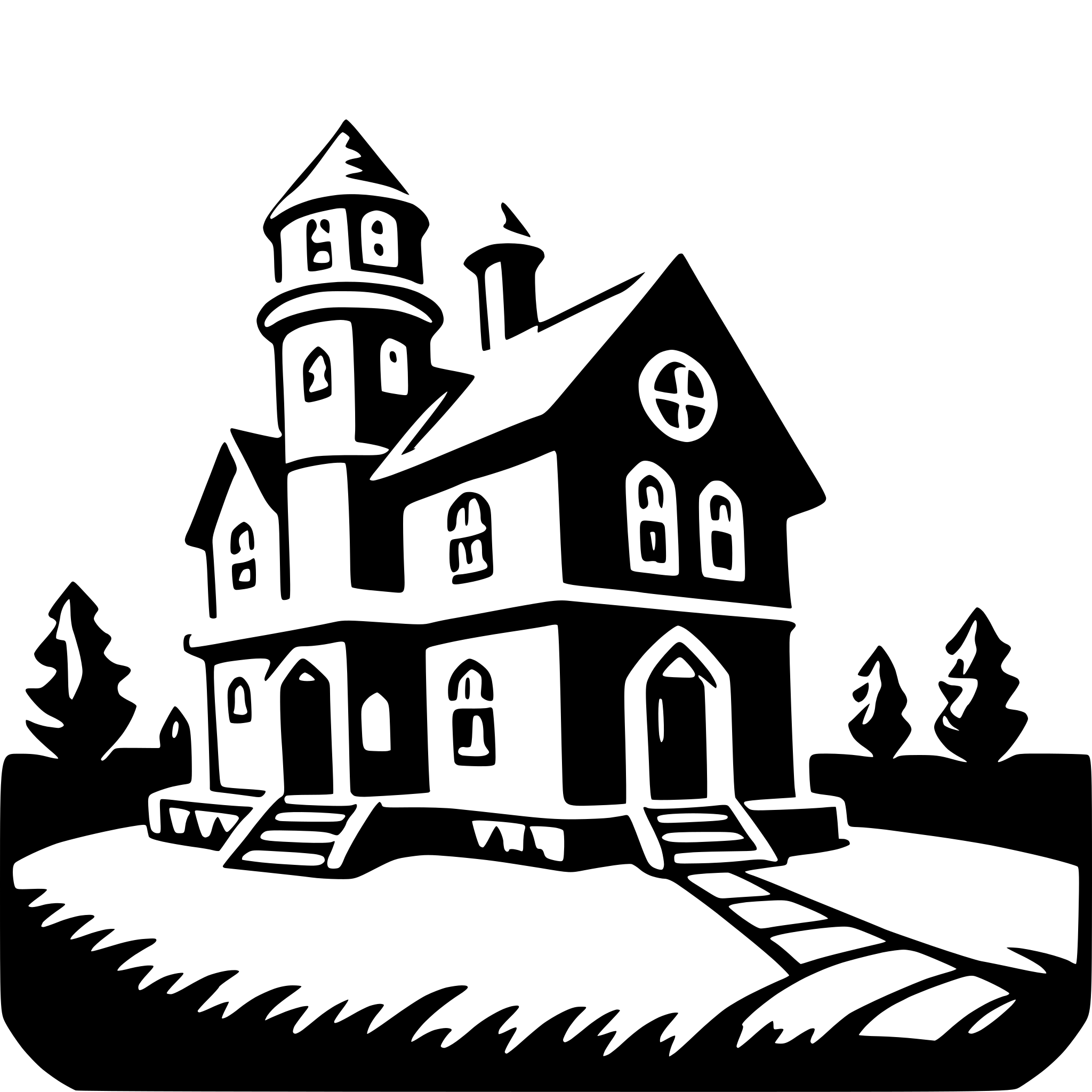 AI-generated SVG of a haunted house