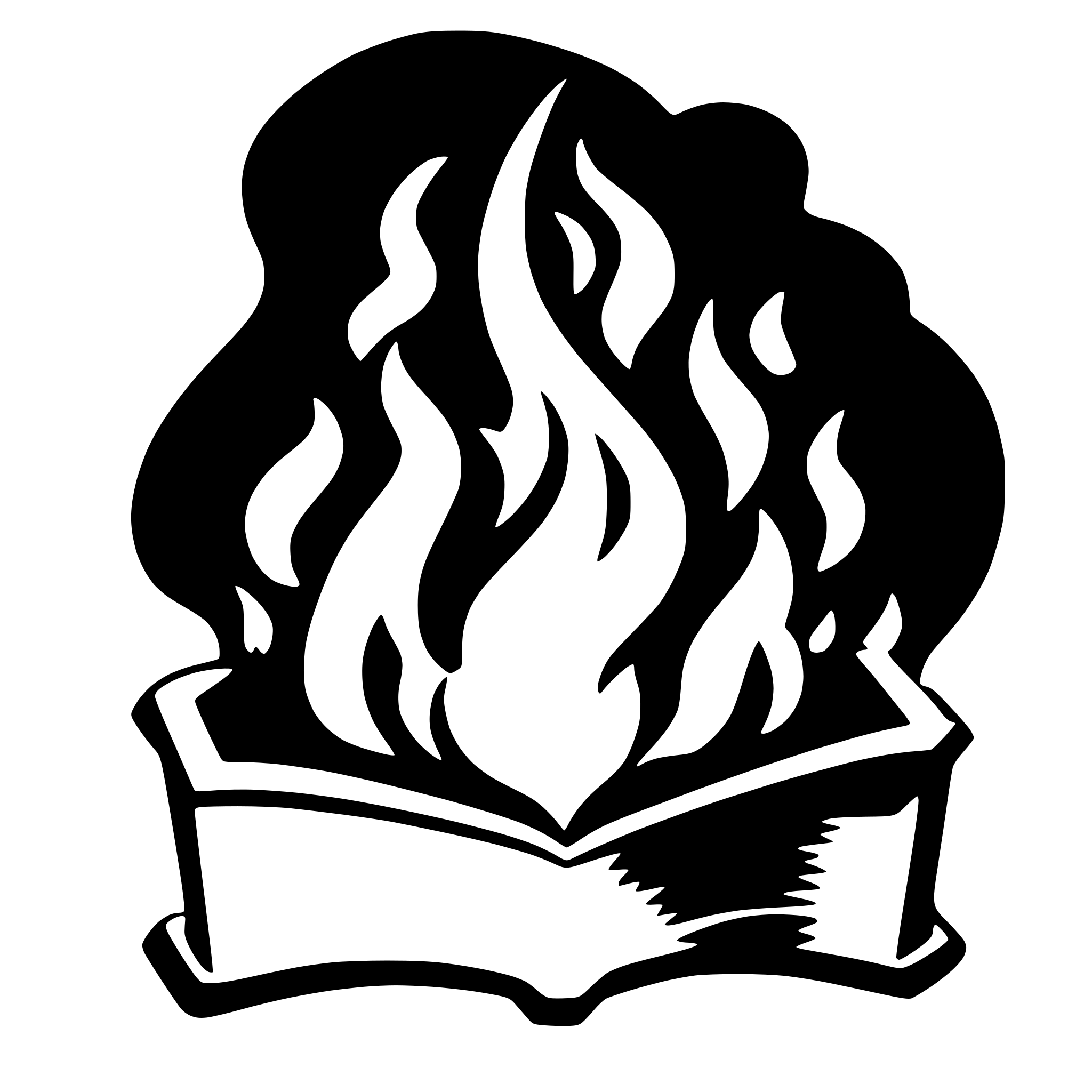 AI-generated SVG of 'flame inside open book'
