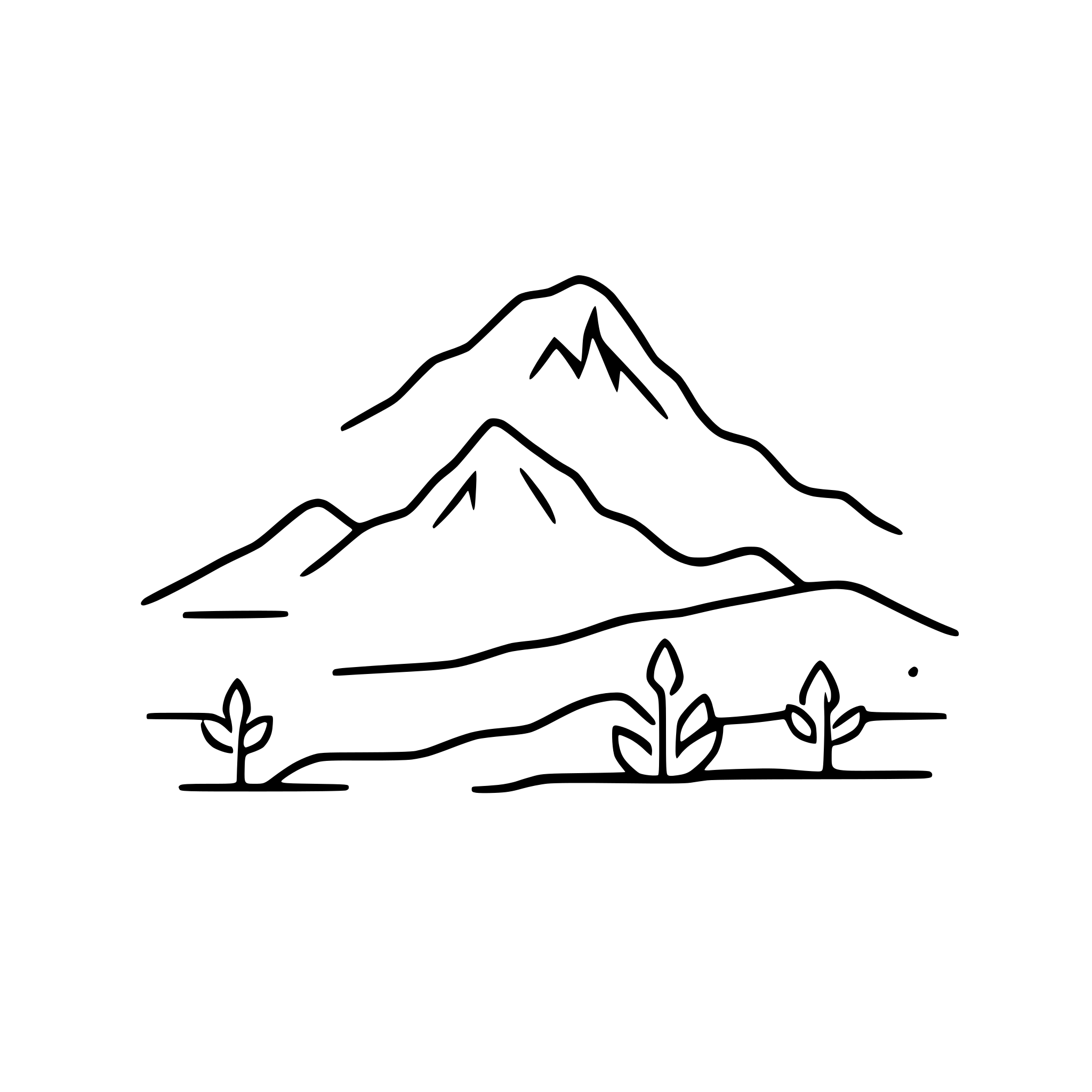 AI-generated SVG of a mountain range landscape, a minimalistic, icon-based style, simplified shapes, clean lines