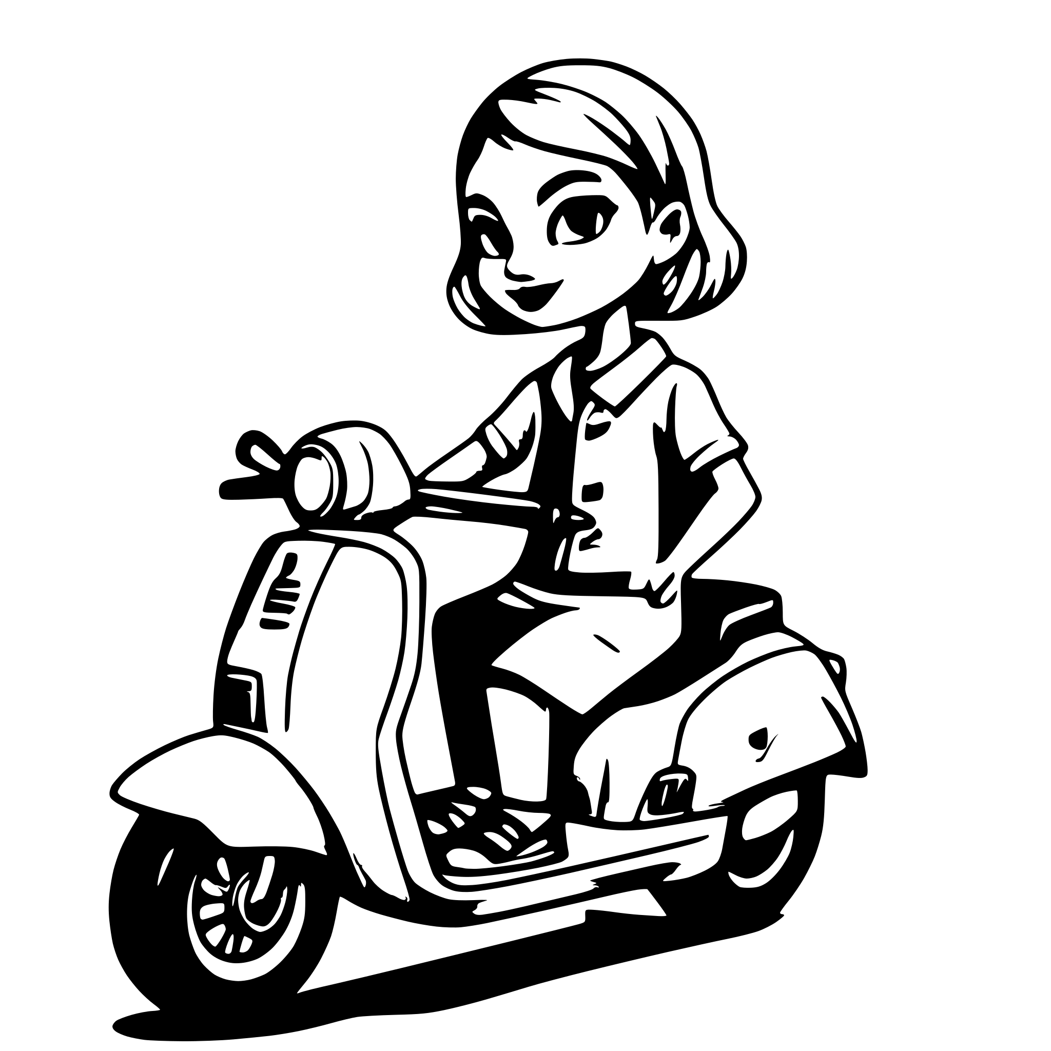 AI-generated SVG of a Woman on a vespa short hair
