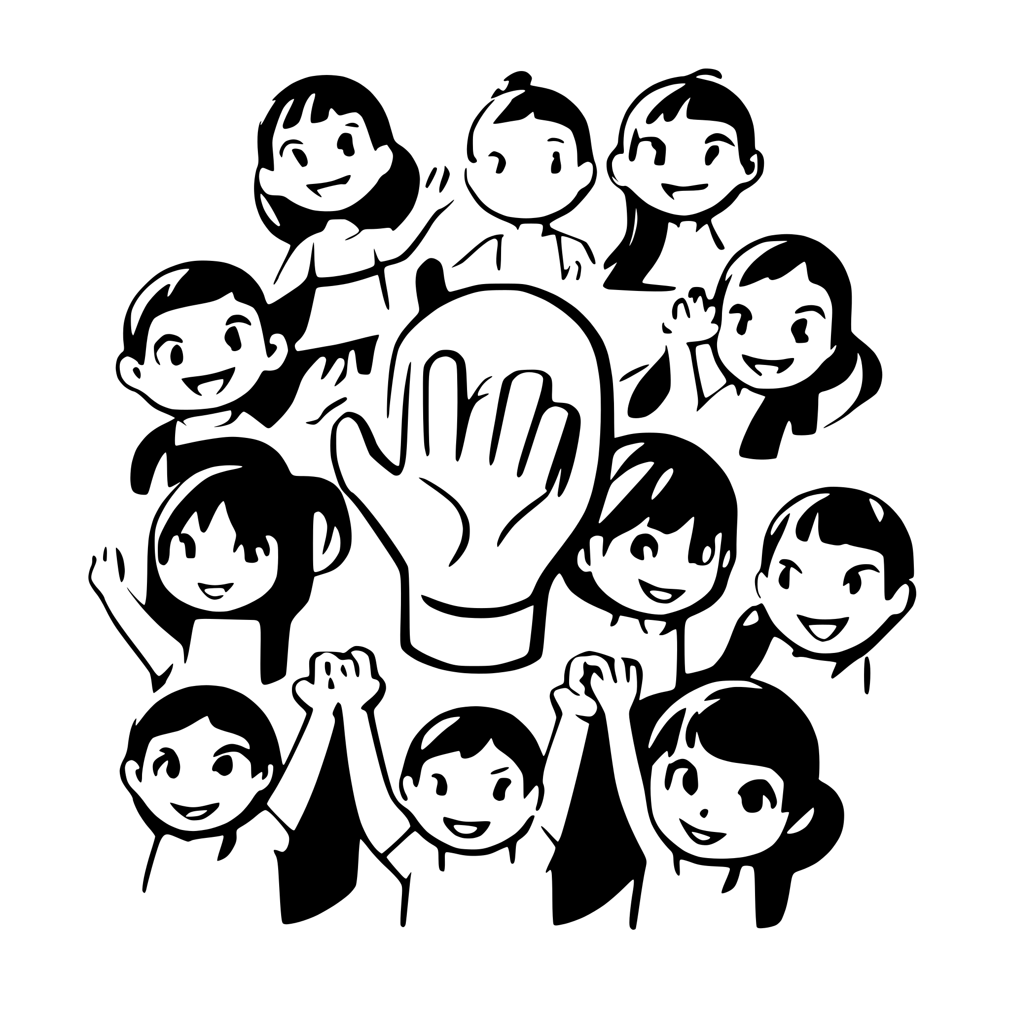 AI-generated SVG of a many childsren who holding on their hands