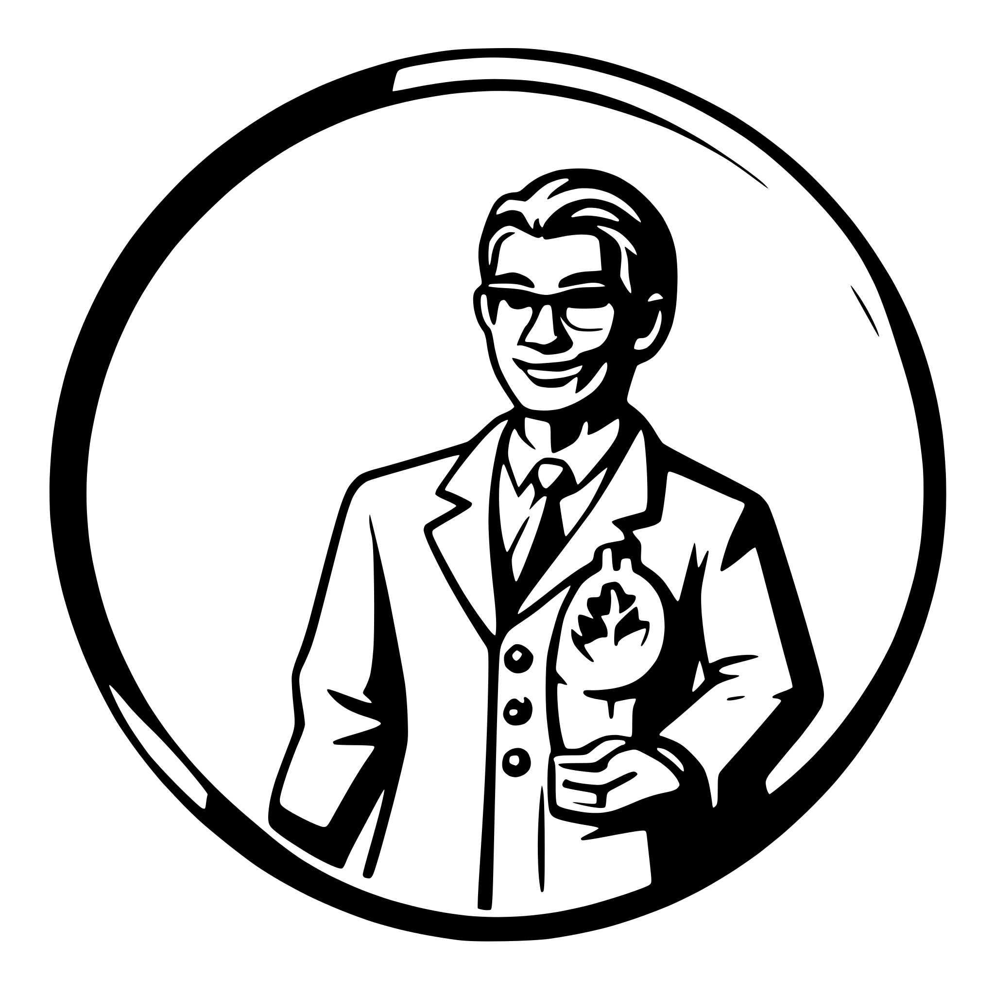 AI-generated SVG of a Logo for doctor-s office, smiling middle age doctor with stetoscop, no beard, white shirt, circle backgorund