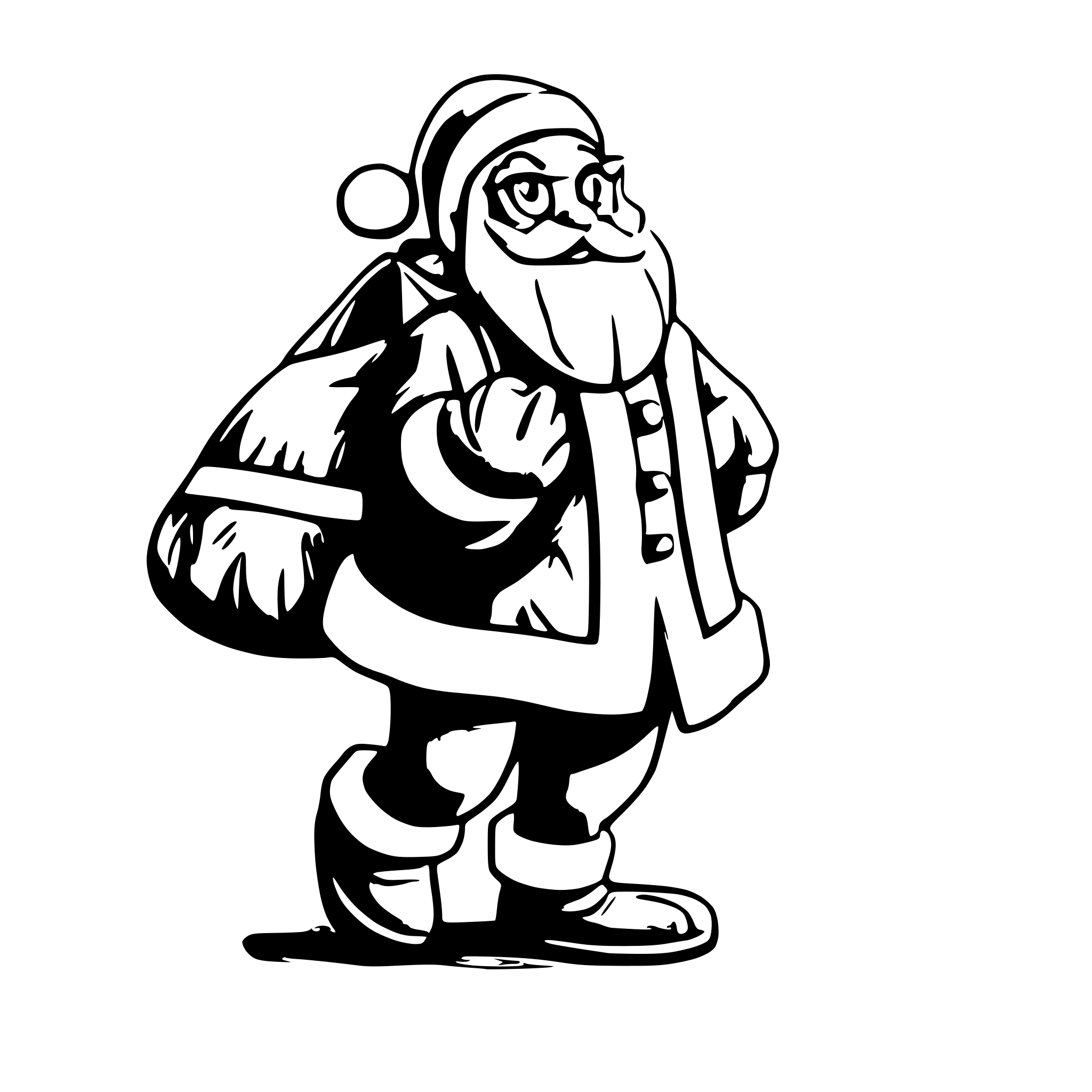 AI-generated SVG of a Generate a Santa Claus who is walking and pulling his big sack of presents behind him