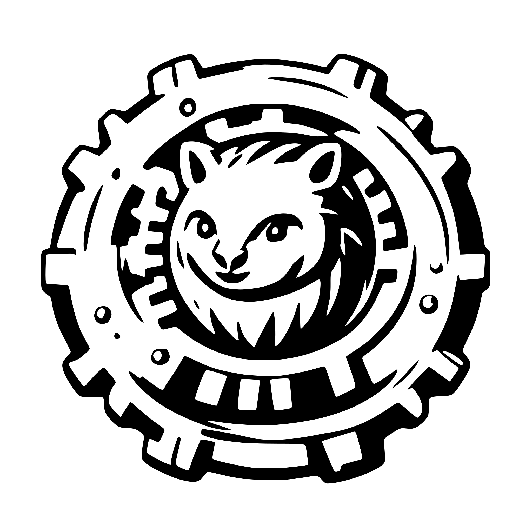 AI-generated SVG of a lwombat in the middle of industrial gear. No 3d effects, clear lines