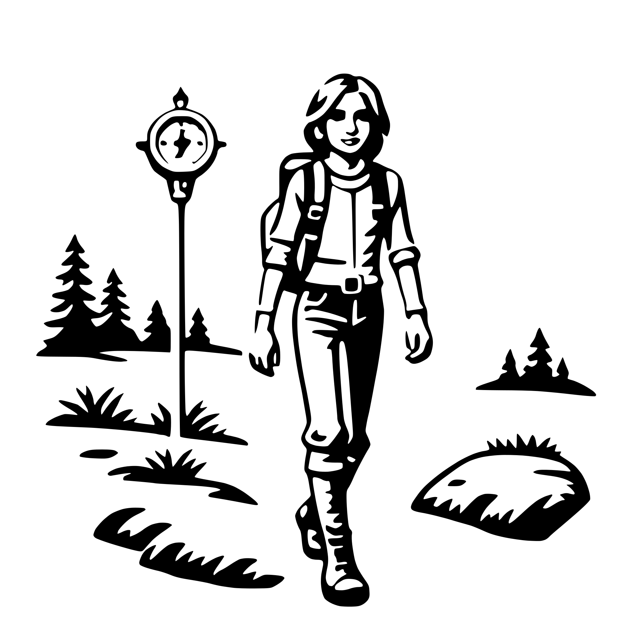 AI-generated SVG of 'hiking with compass'