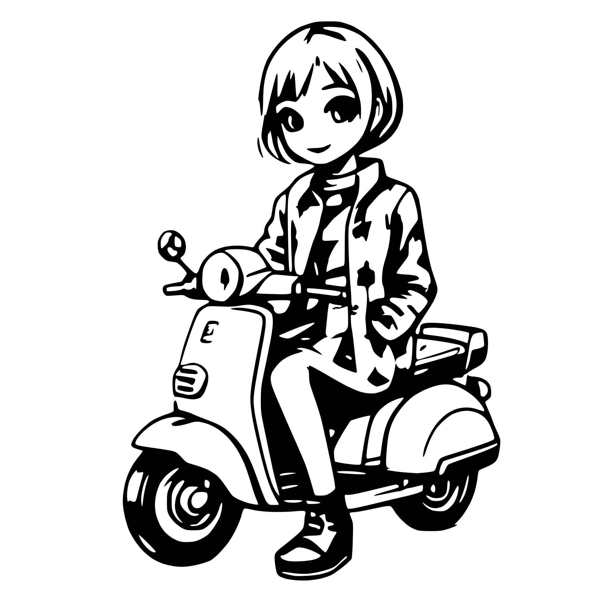 AI-generated SVG of a Short Hair Girl on a vespa with Number 40
