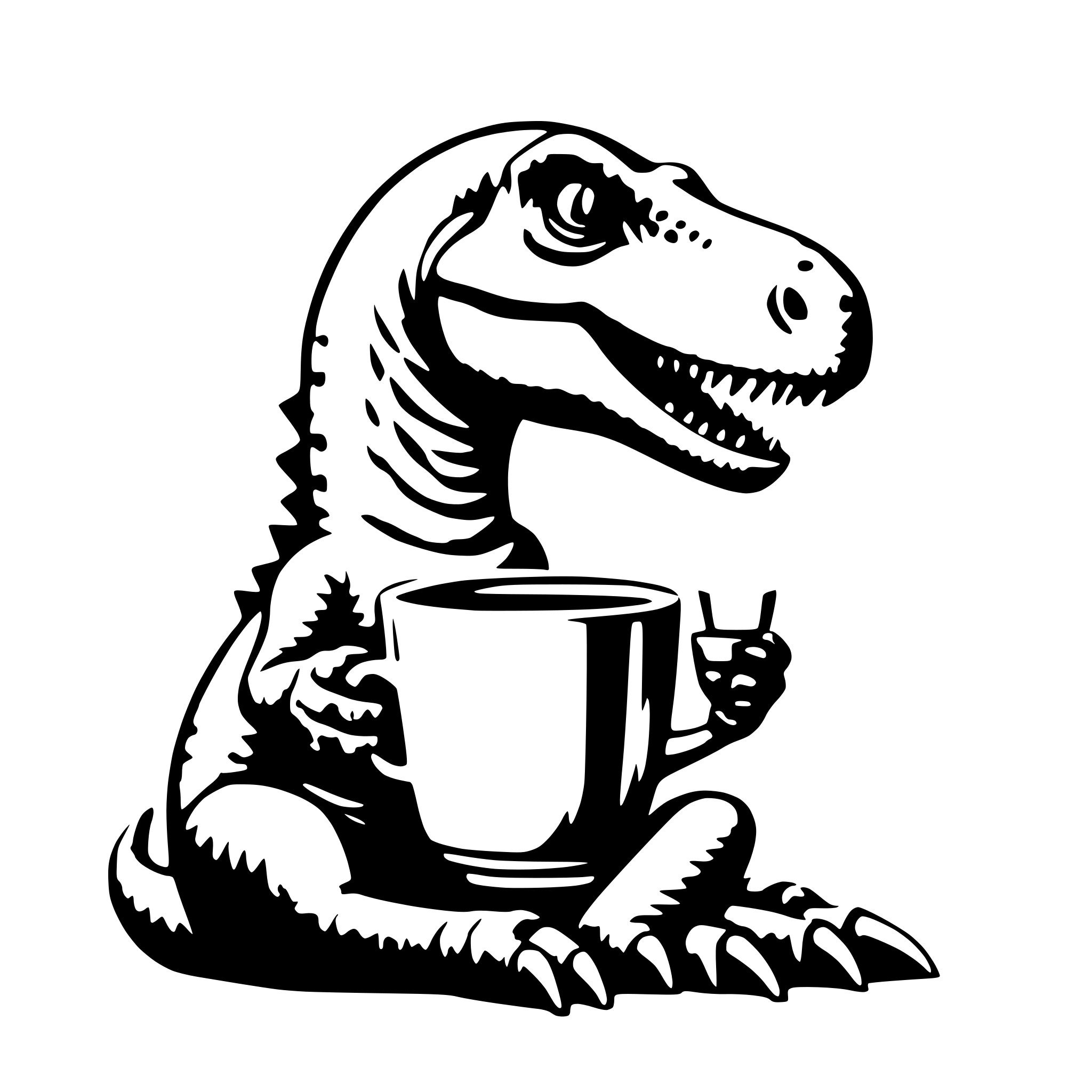 AI-generated SVG of 'Dinosaur with a cup of tea in the hand'