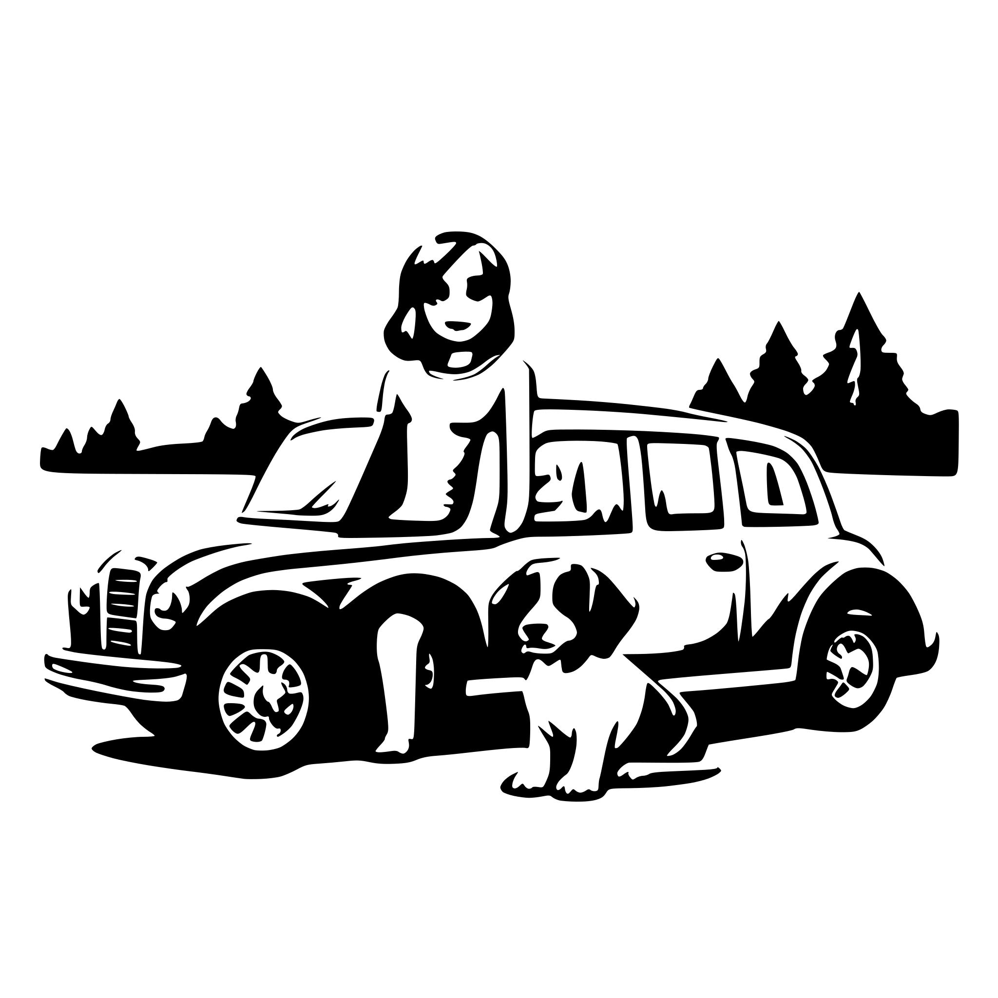AI-generated SVG of a one dog and one car