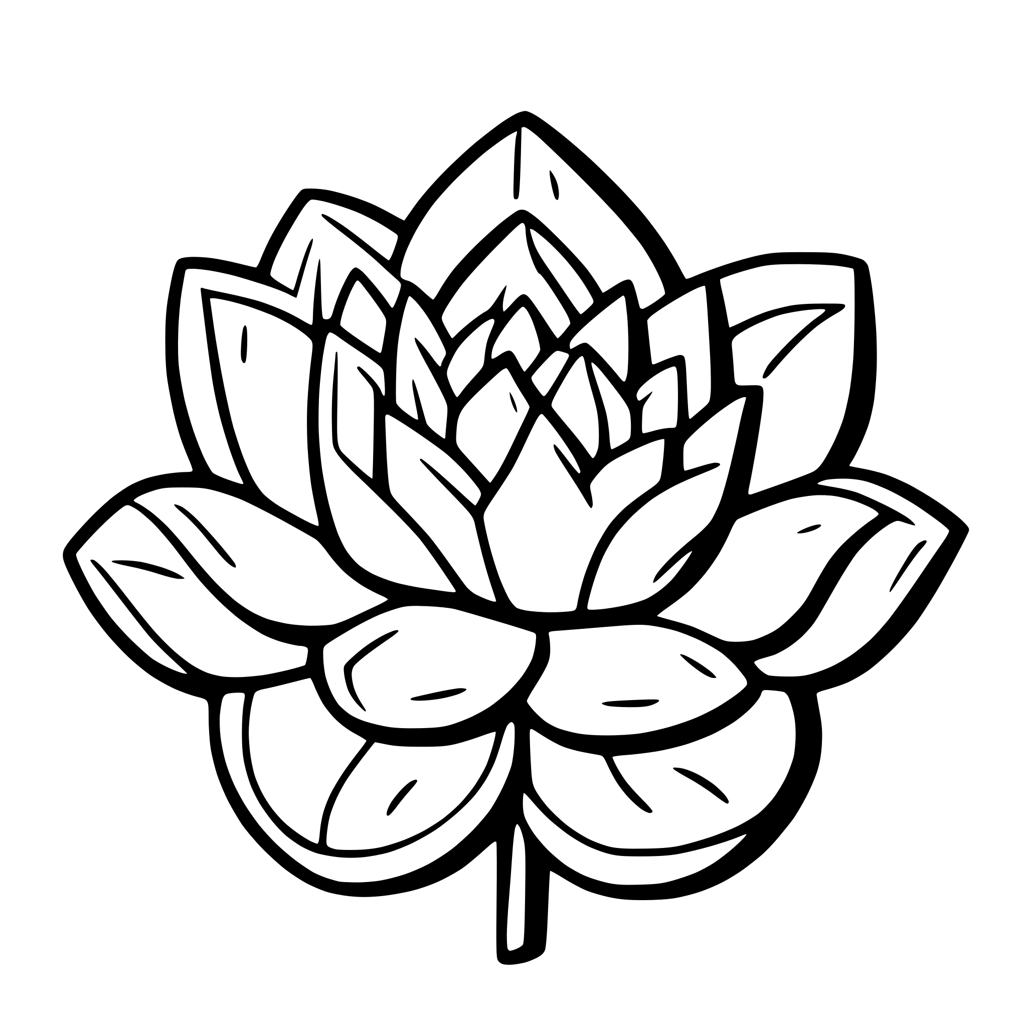 AI-generated SVG of a fantasy mandala, lotus flower, doodle style, without background